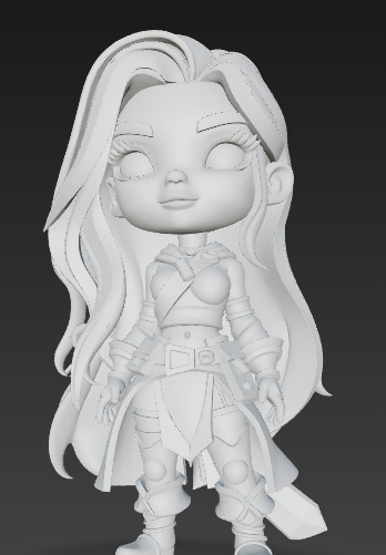 Chibi Warrior Girl in Fantasy Outfit   3D print model_1