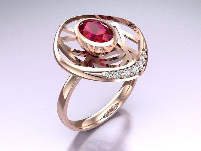 Oval stone ring - Womens  Rings - N762948 3D print model