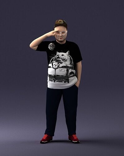000209 Saluting Fat Man in Casual Urban Outfit 1121 3D model