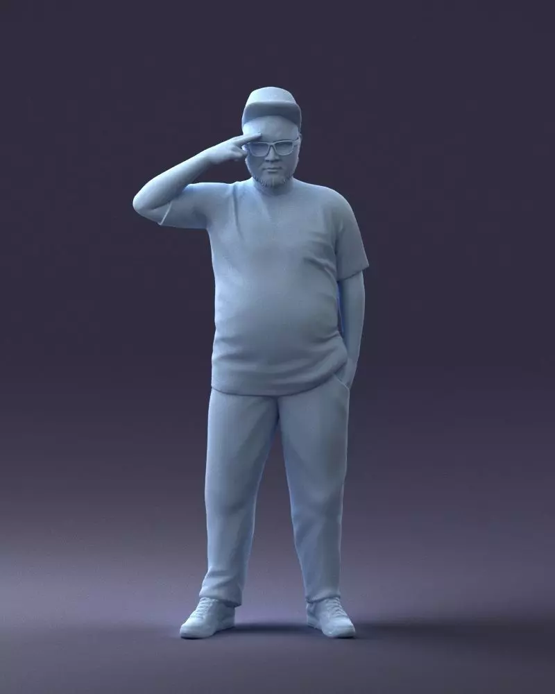 000209 Saluting Man in Graphic T-Shirt and Trousers 1121 3D print model