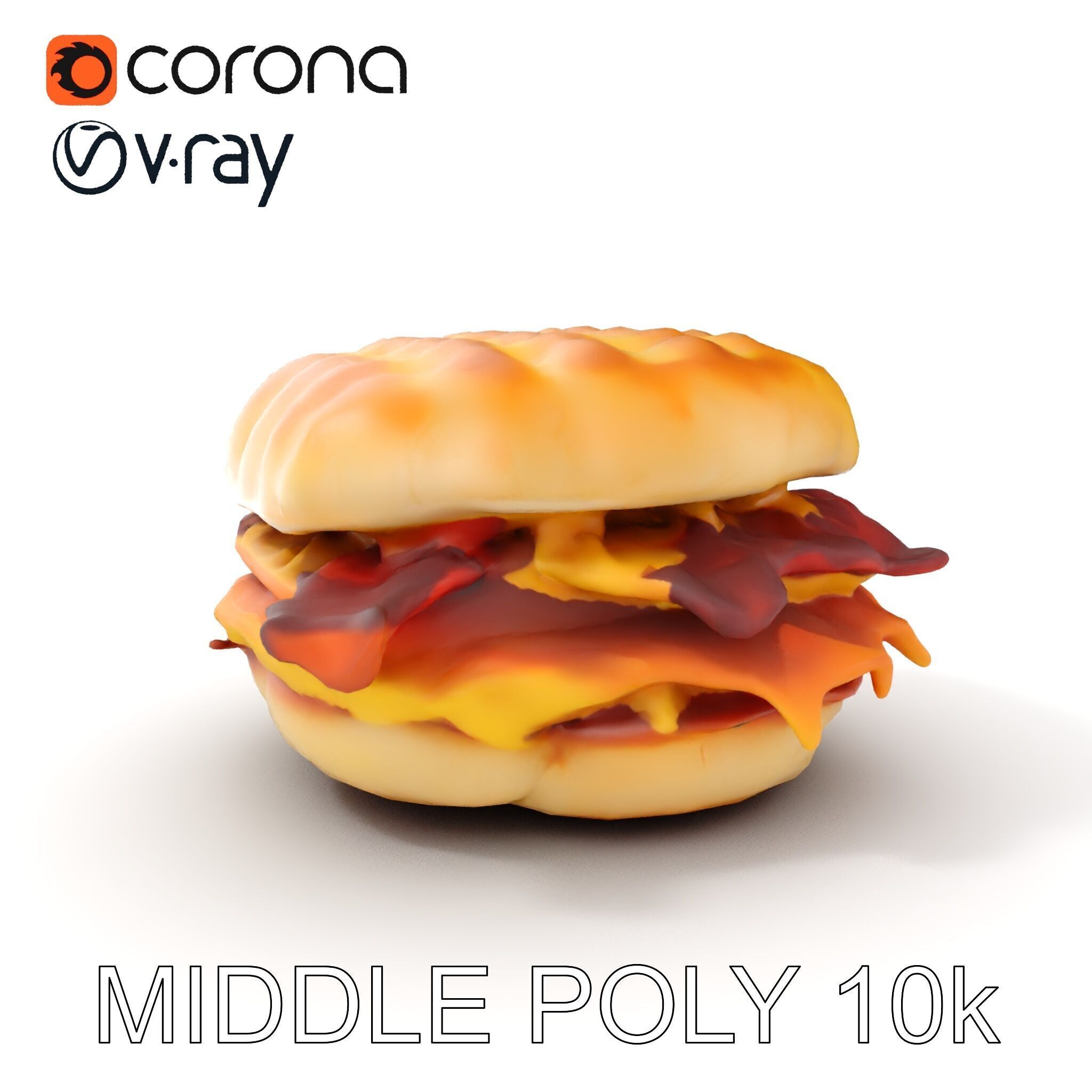 Breakfast Sandwich Model Pack with Bacon Egg and Cheese Low-poly 3D model_8