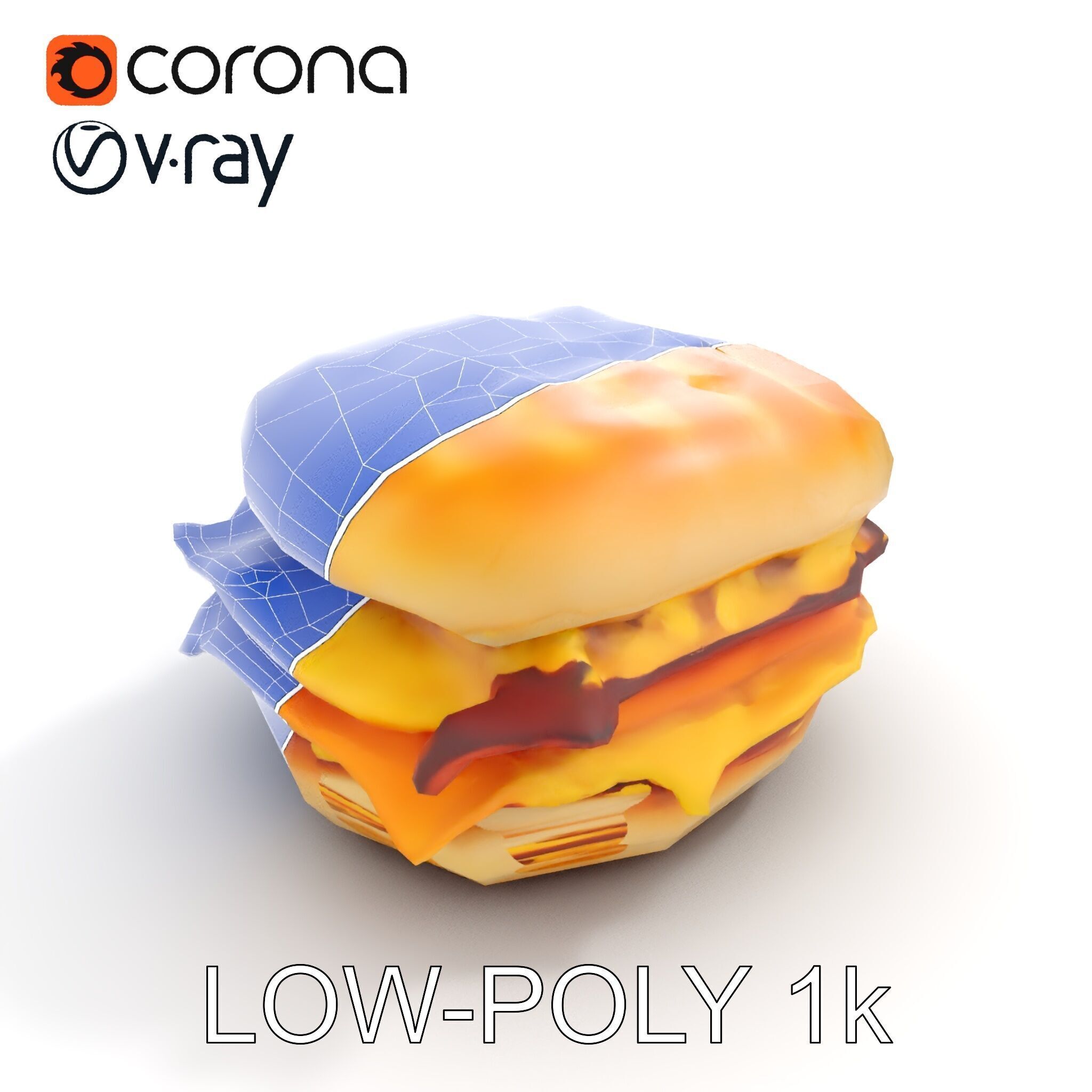 Breakfast Sandwich Model Pack with Bacon Egg and Cheese Low-poly 3D model_23