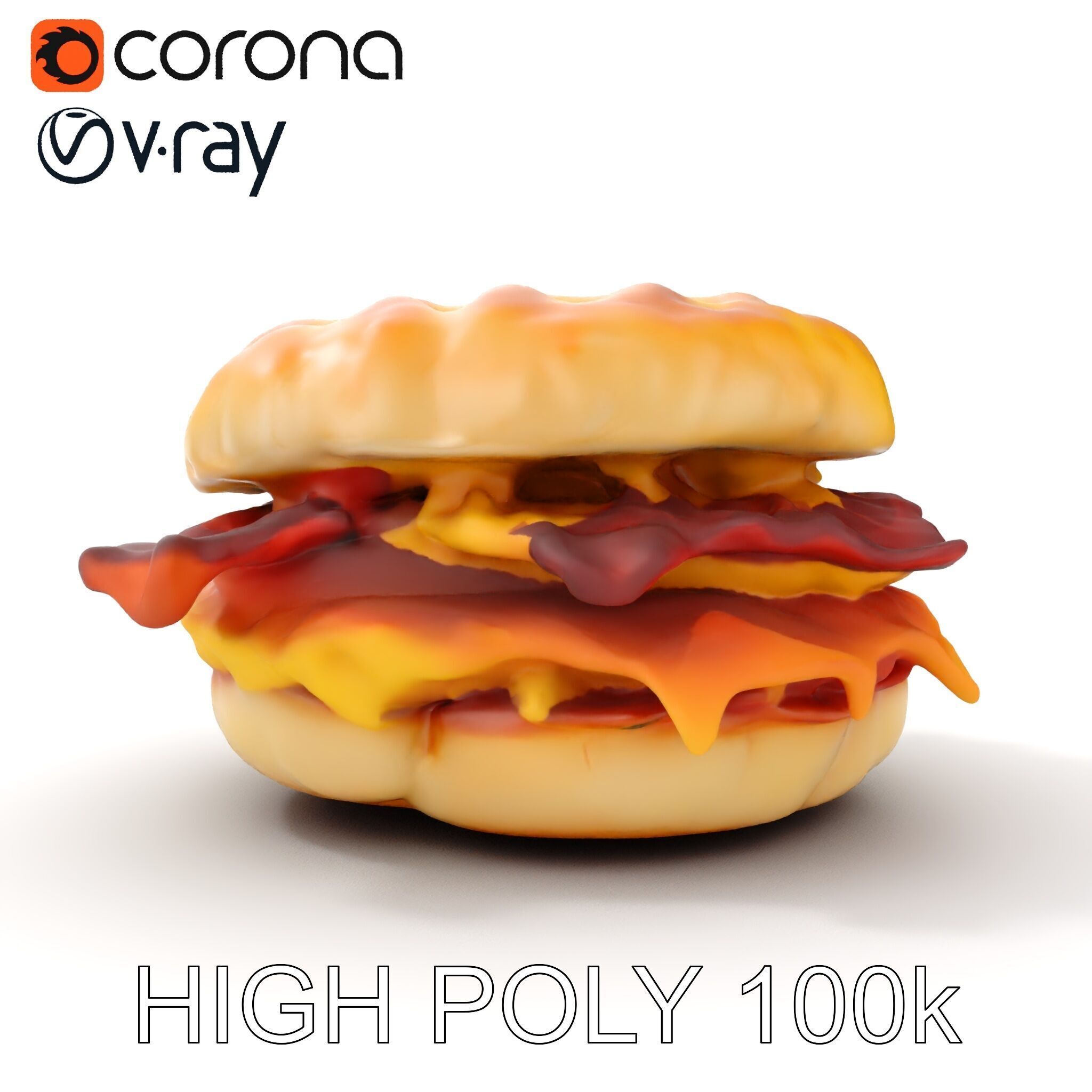 Breakfast Sandwich Model Pack with Bacon Egg and Cheese Low-poly 3D model_16