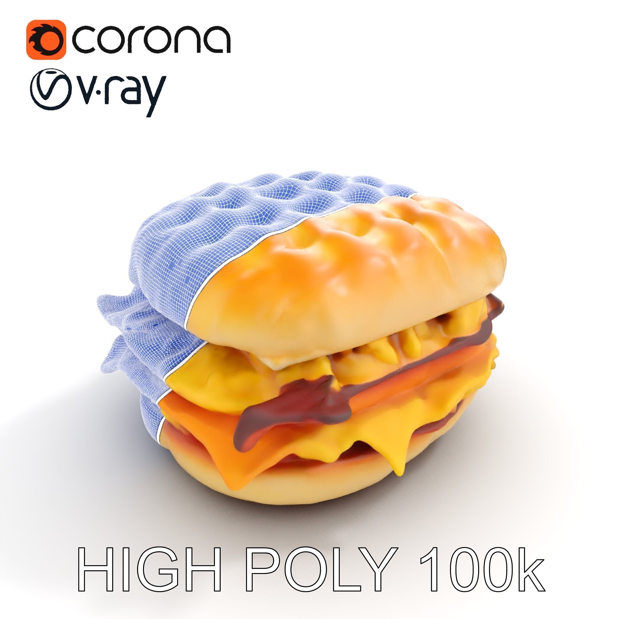Breakfast Sandwich Model Pack with Bacon Egg and Cheese Low-poly 3D model_26