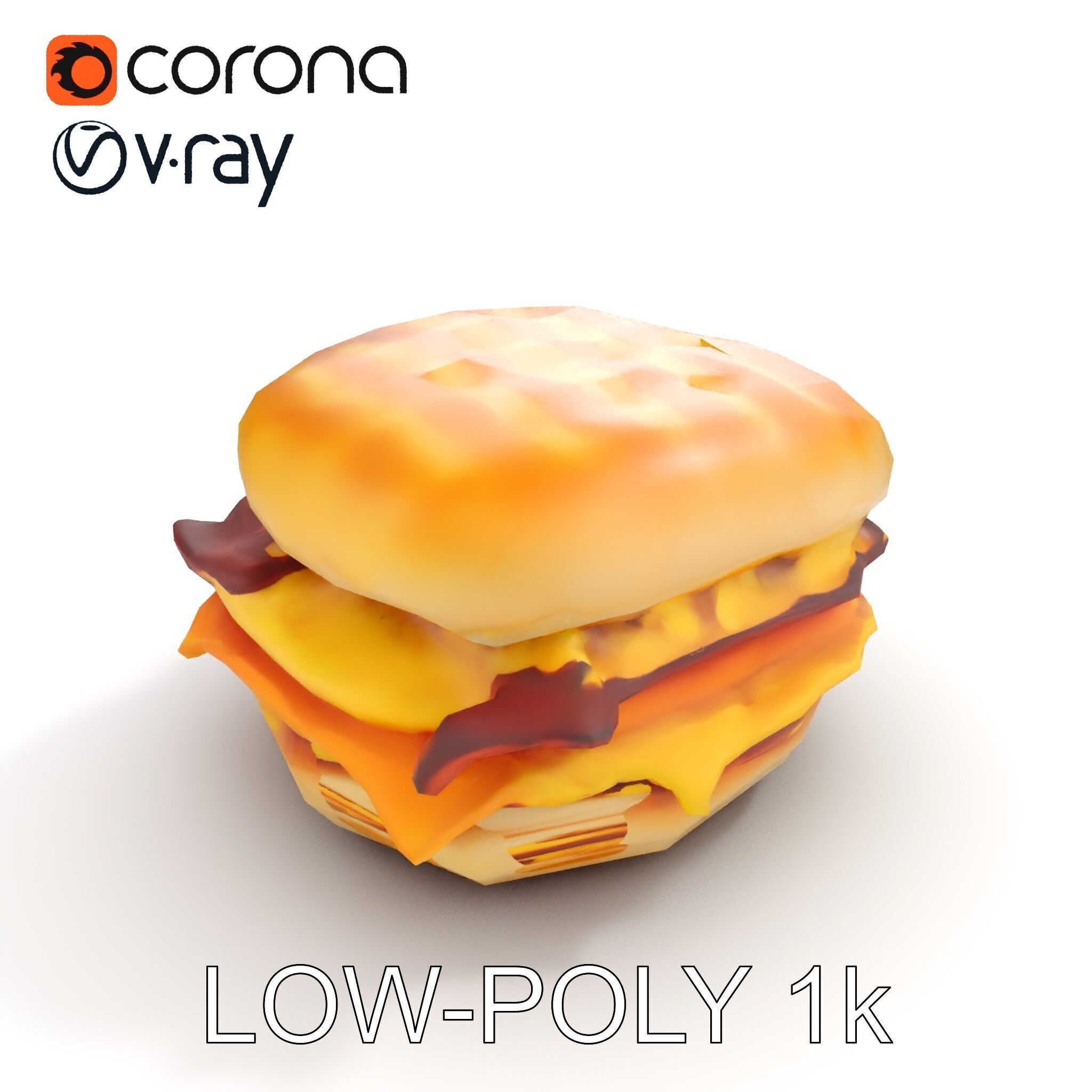 Breakfast Sandwich Model Pack with Bacon Egg and Cheese Low-poly 3D model_7