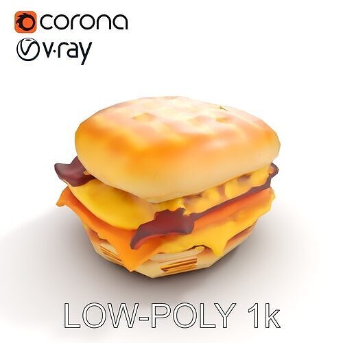 Breakfast Sandwich Model Pack with Bacon Egg and Cheese Low-poly 3D model 7