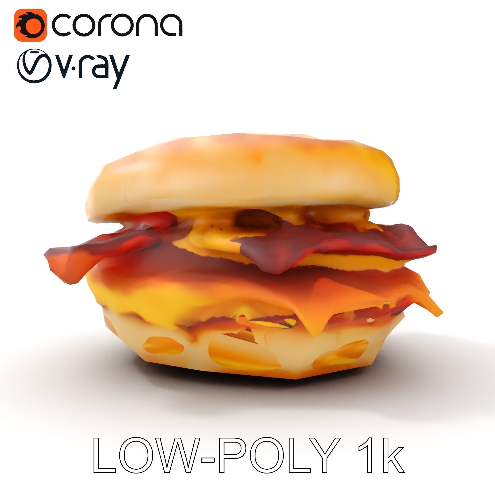Breakfast Sandwich Model Pack with Bacon Egg and Cheese Low-poly 3D model_25