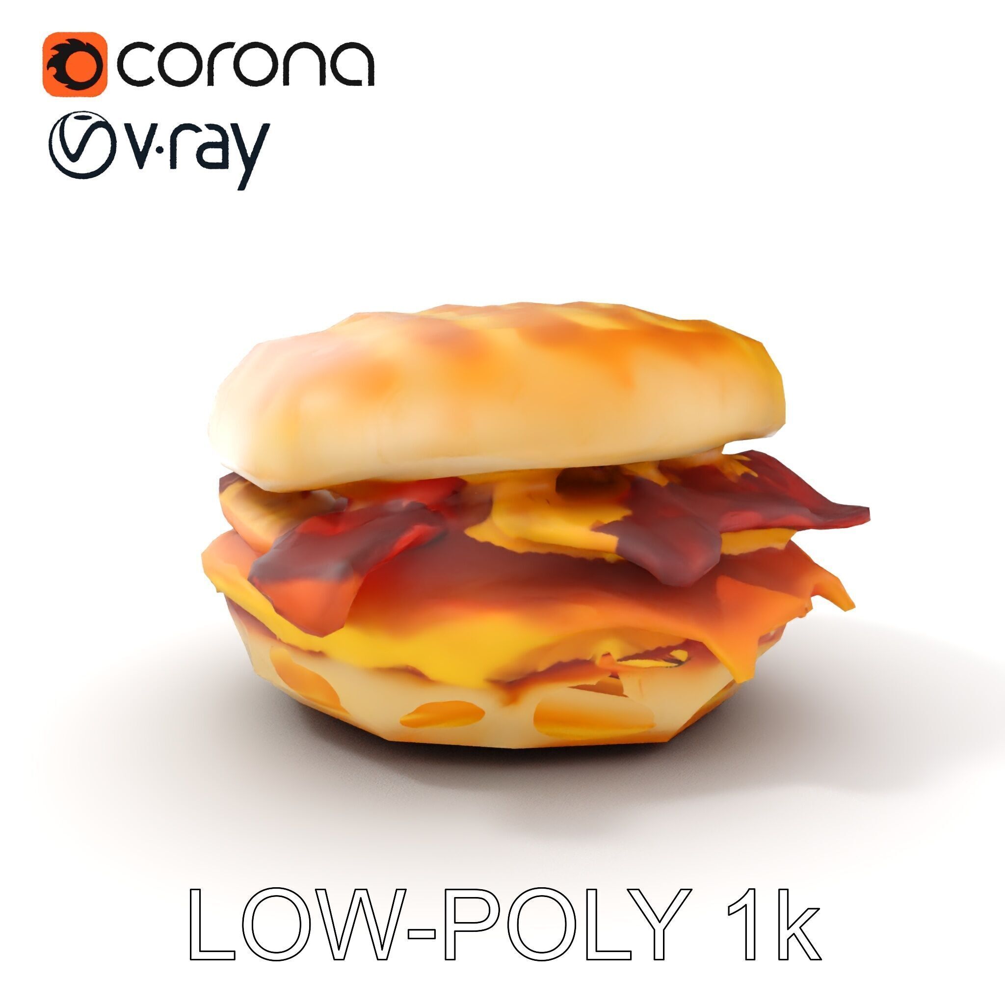Breakfast Sandwich Model Pack with Bacon Egg and Cheese Low-poly 3D model_12