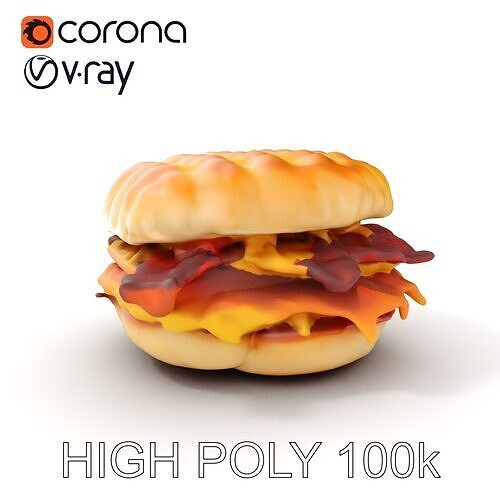 Breakfast Sandwich Model Pack with Bacon Egg and Cheese Low-poly 3D model