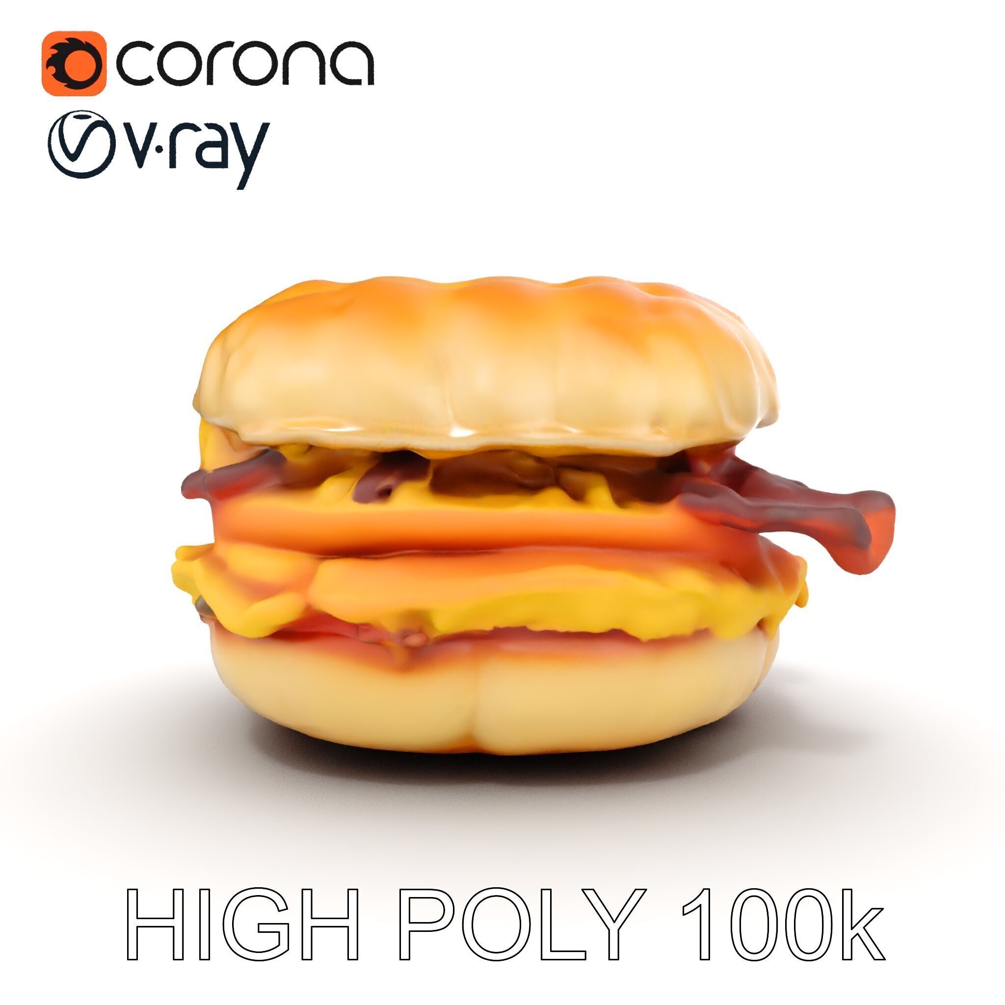 Breakfast Sandwich Model Pack with Bacon Egg and Cheese Low-poly 3D model_10