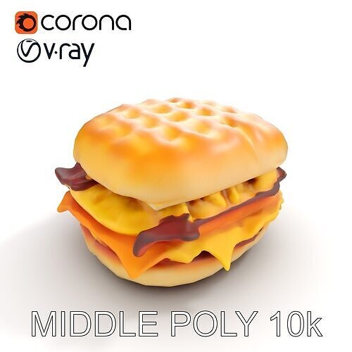 Breakfast Sandwich Model Pack with Bacon Egg and Cheese Low-poly 3D model 6
