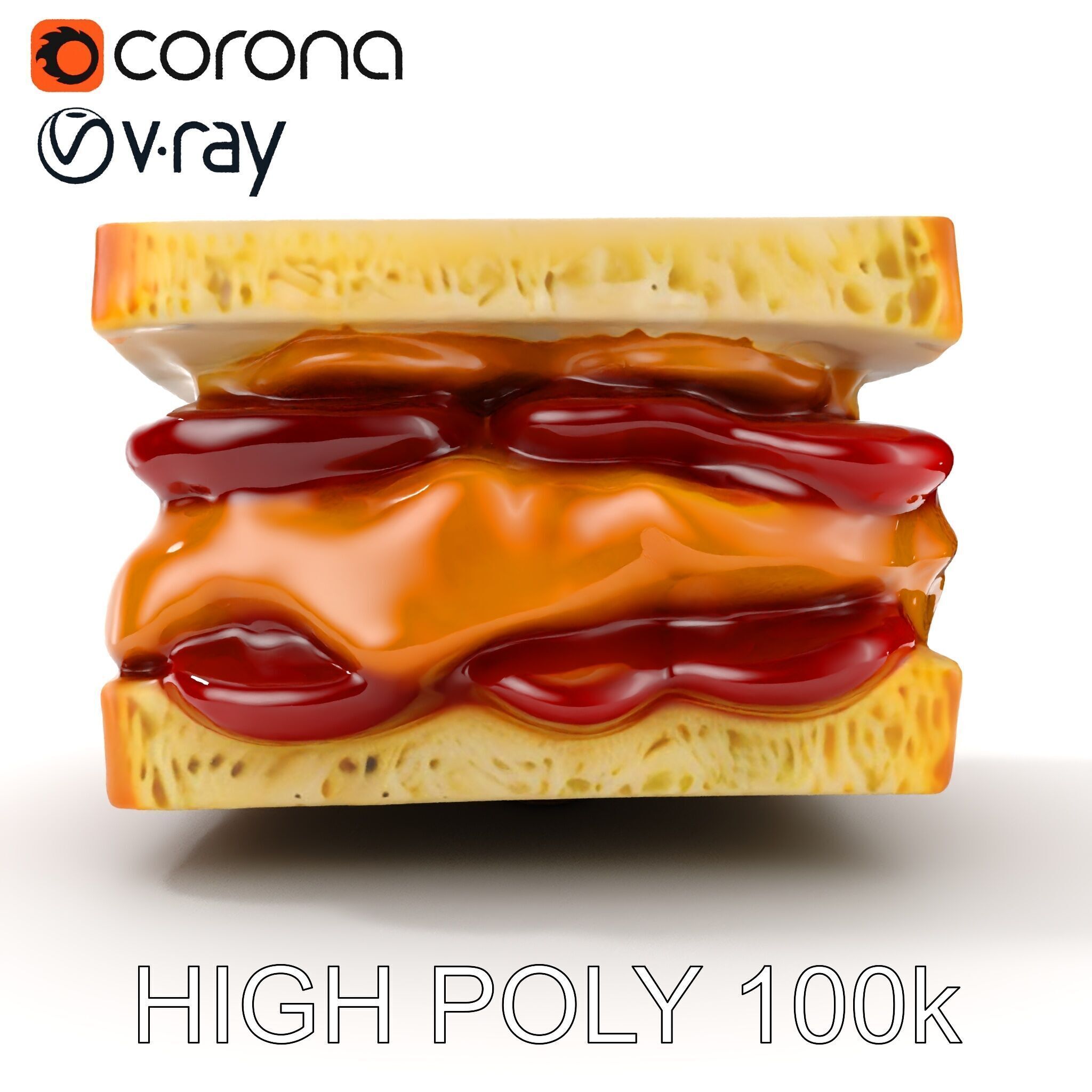 Peanut Butter Jelly Sandwich D Model Pack Low-poly 3D model_16