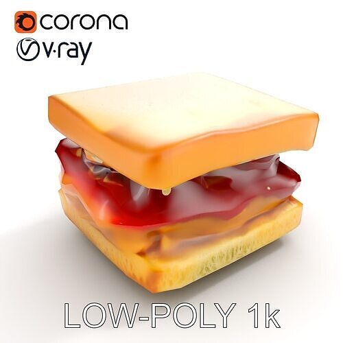 Peanut Butter Jelly Sandwich D Model Pack Low-poly 3D model 7