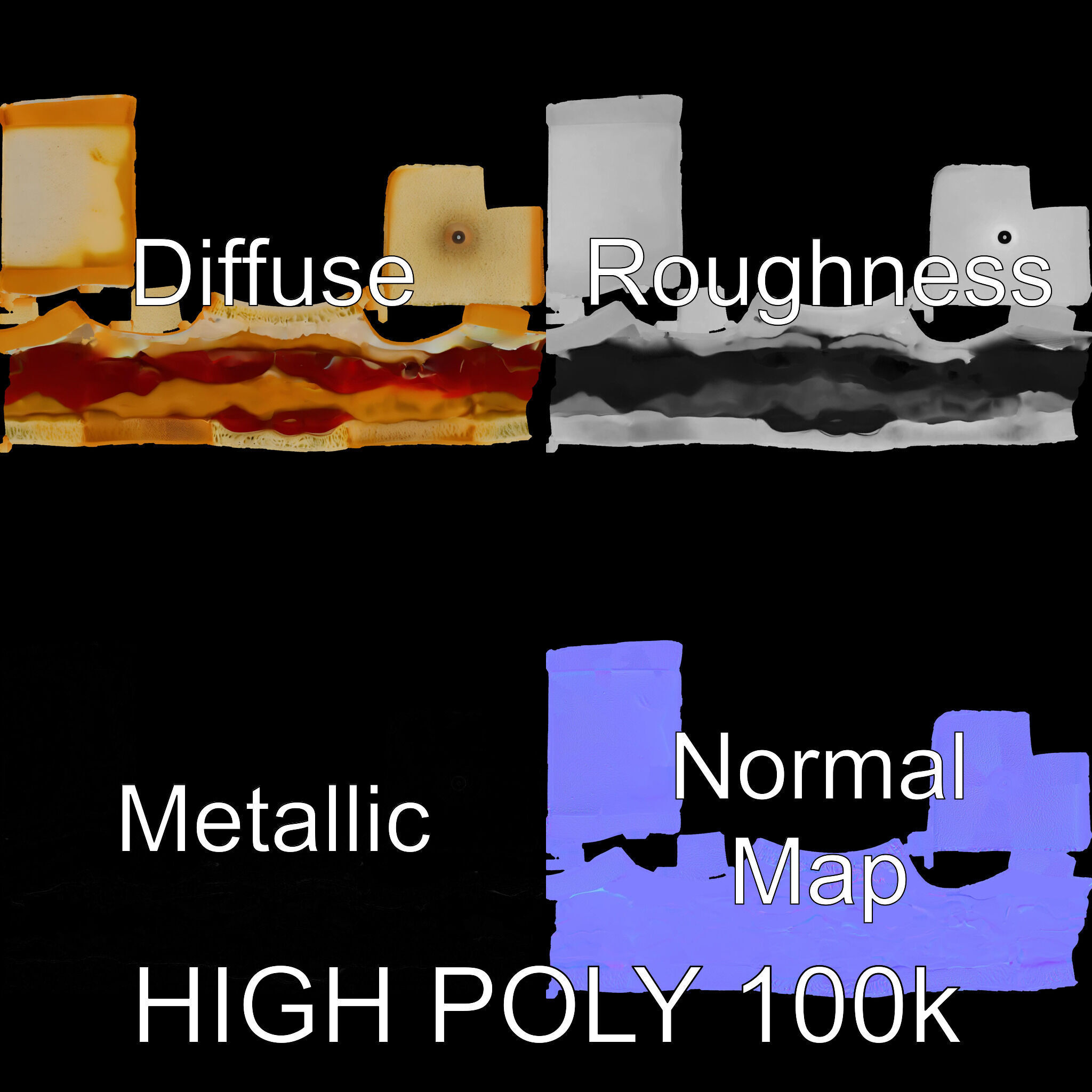 Peanut Butter Jelly Sandwich D Model Pack Low-poly 3D model_3