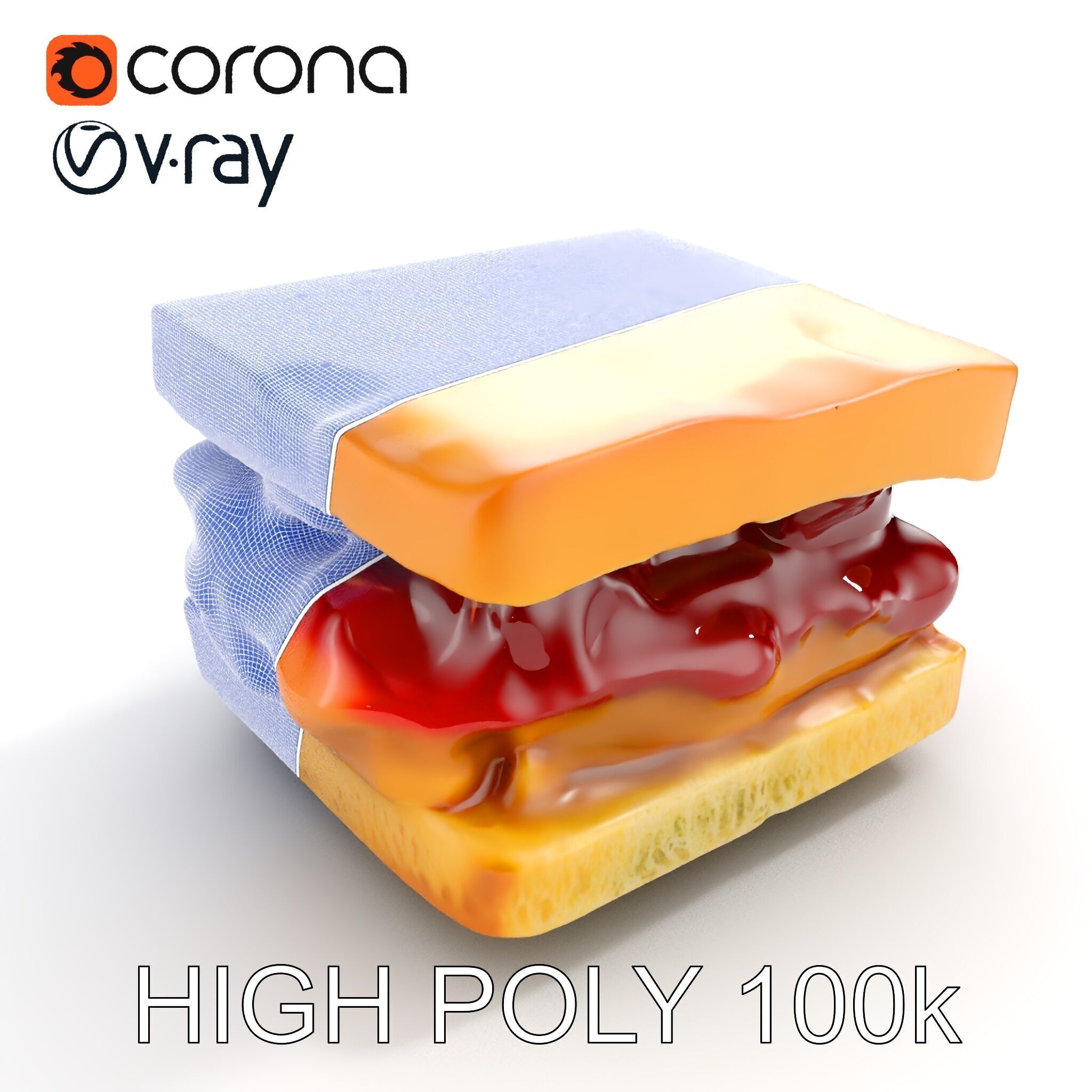 Peanut Butter Jelly Sandwich D Model Pack Low-poly 3D model_35