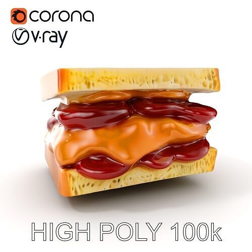 Peanut Butter Jelly Sandwich D Model Pack Low-poly 3D model