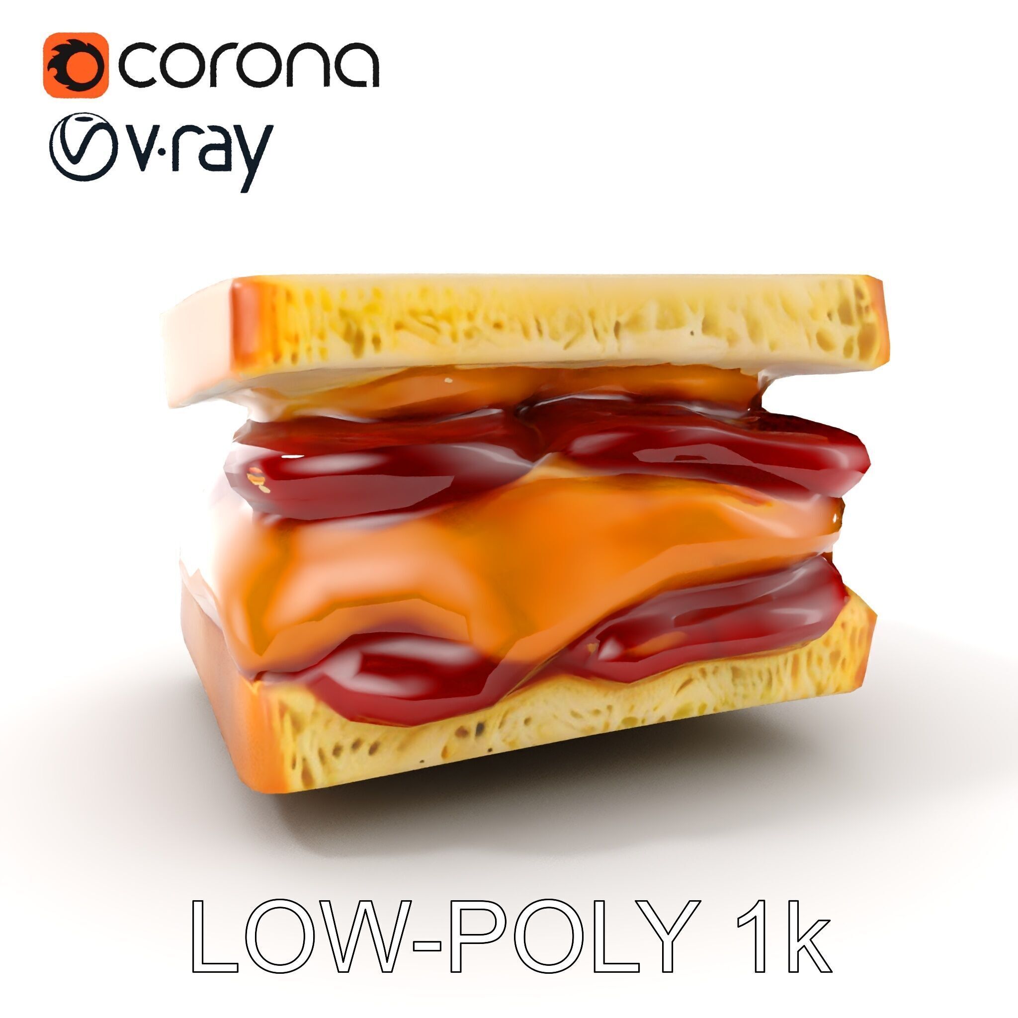 Peanut Butter Jelly Sandwich D Model Pack Low-poly 3D model_9