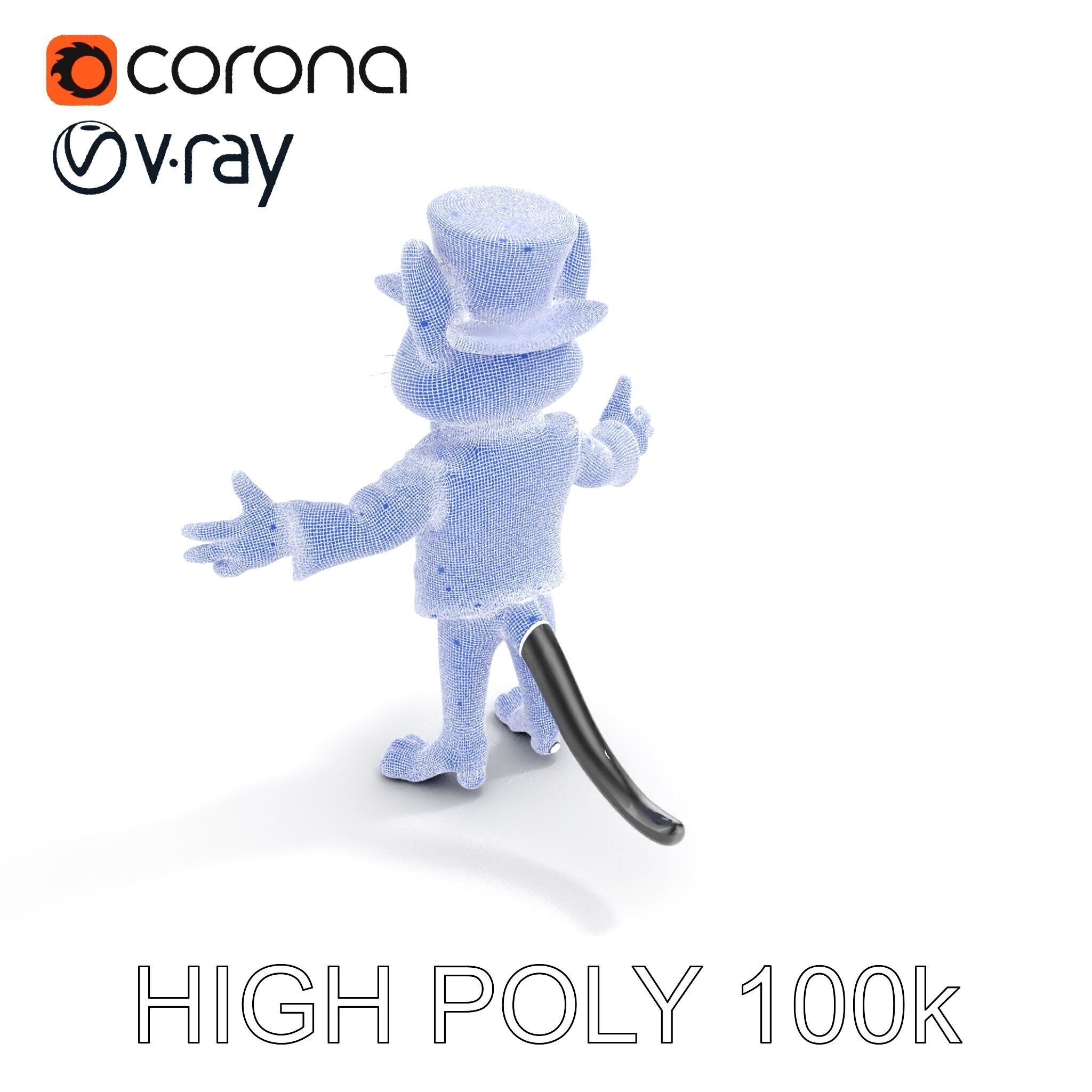 Top Hat Tuxedo Cat Character Model  Rigged and Animated Low-poly 3D model_29