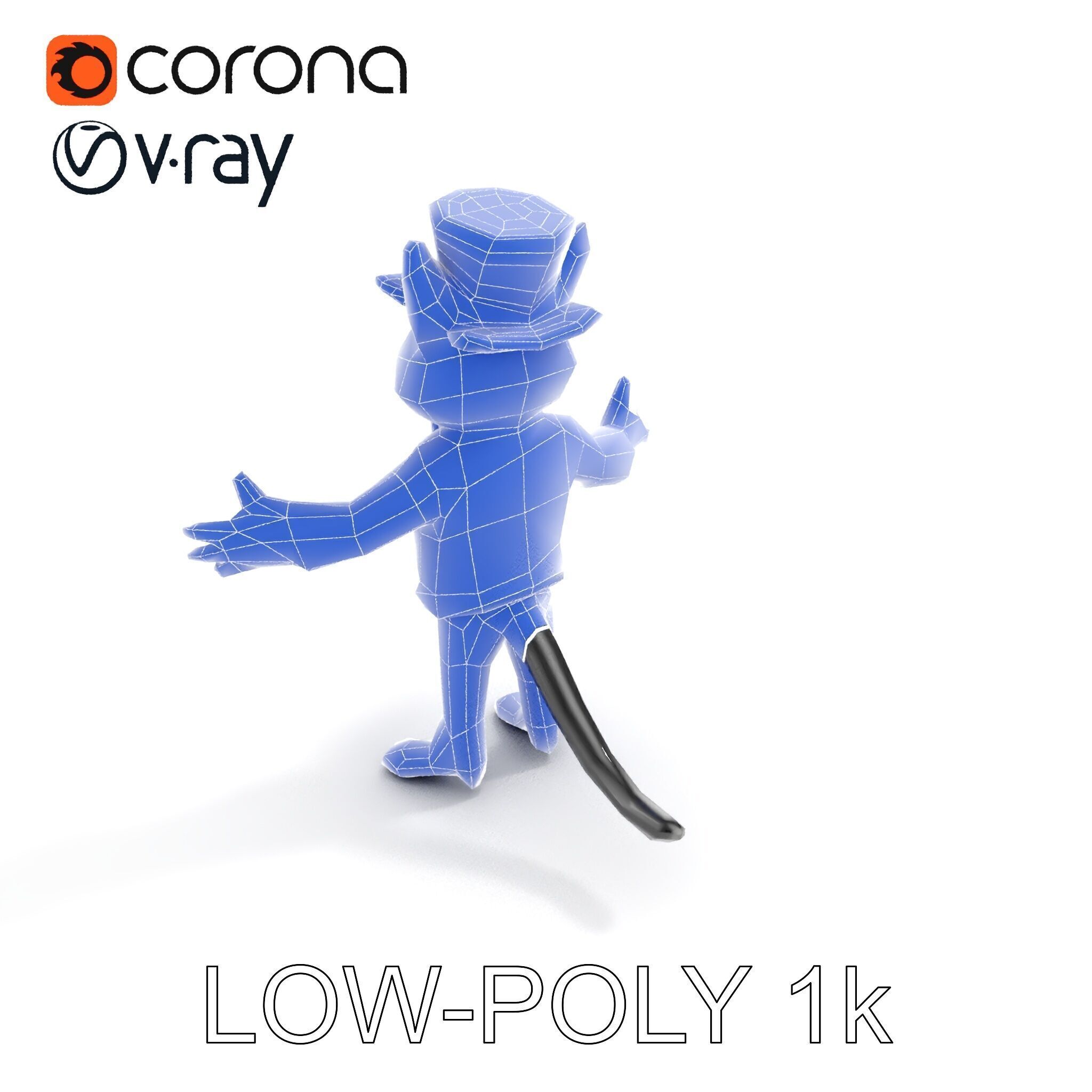 Top Hat Tuxedo Cat Character Model  Rigged and Animated Low-poly 3D model_25