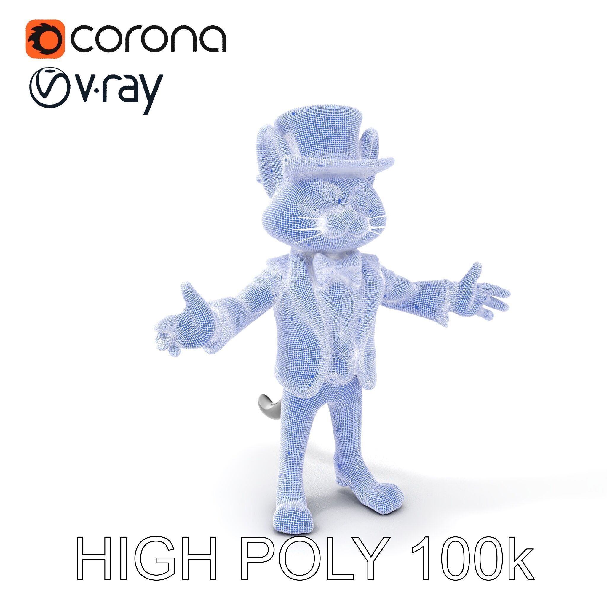 Top Hat Tuxedo Cat Character Model  Rigged and Animated Low-poly 3D model_4