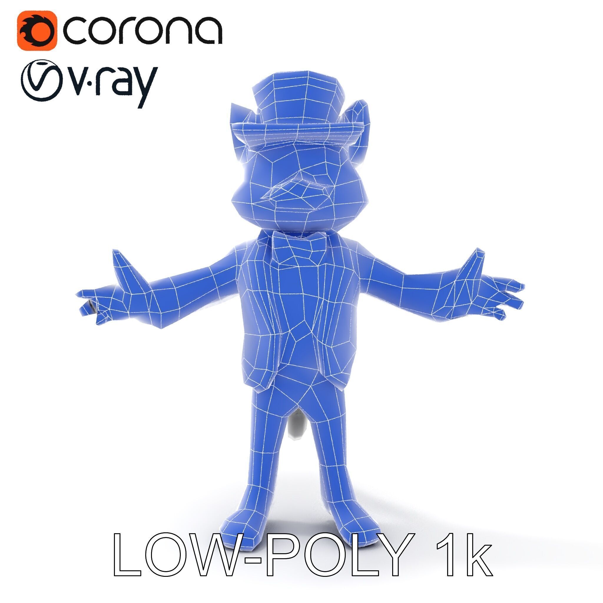 Top Hat Tuxedo Cat Character Model  Rigged and Animated Low-poly 3D model_28