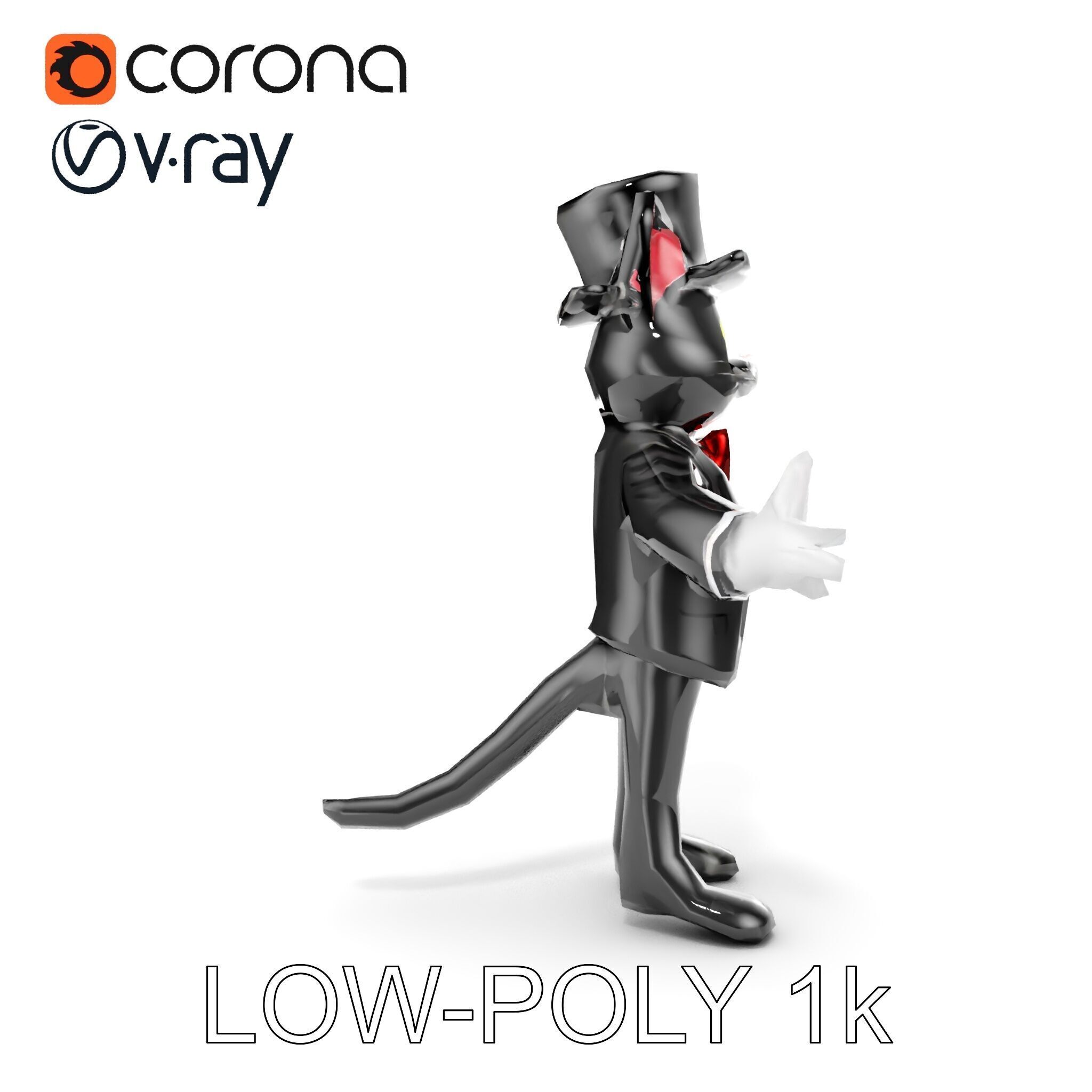 Top Hat Tuxedo Cat Character Model  Rigged and Animated Low-poly 3D model_9