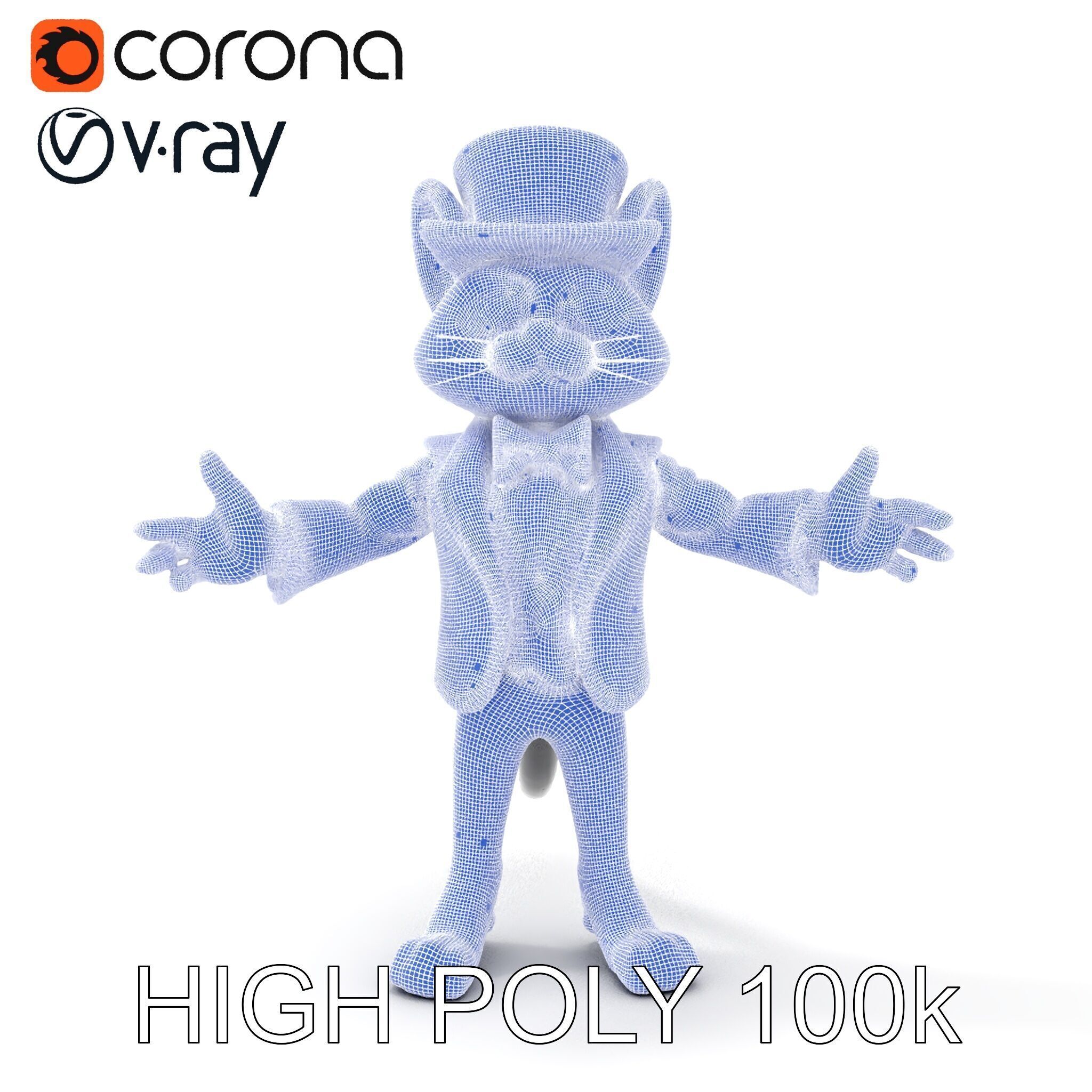 Top Hat Tuxedo Cat Character Model  Rigged and Animated Low-poly 3D model_32