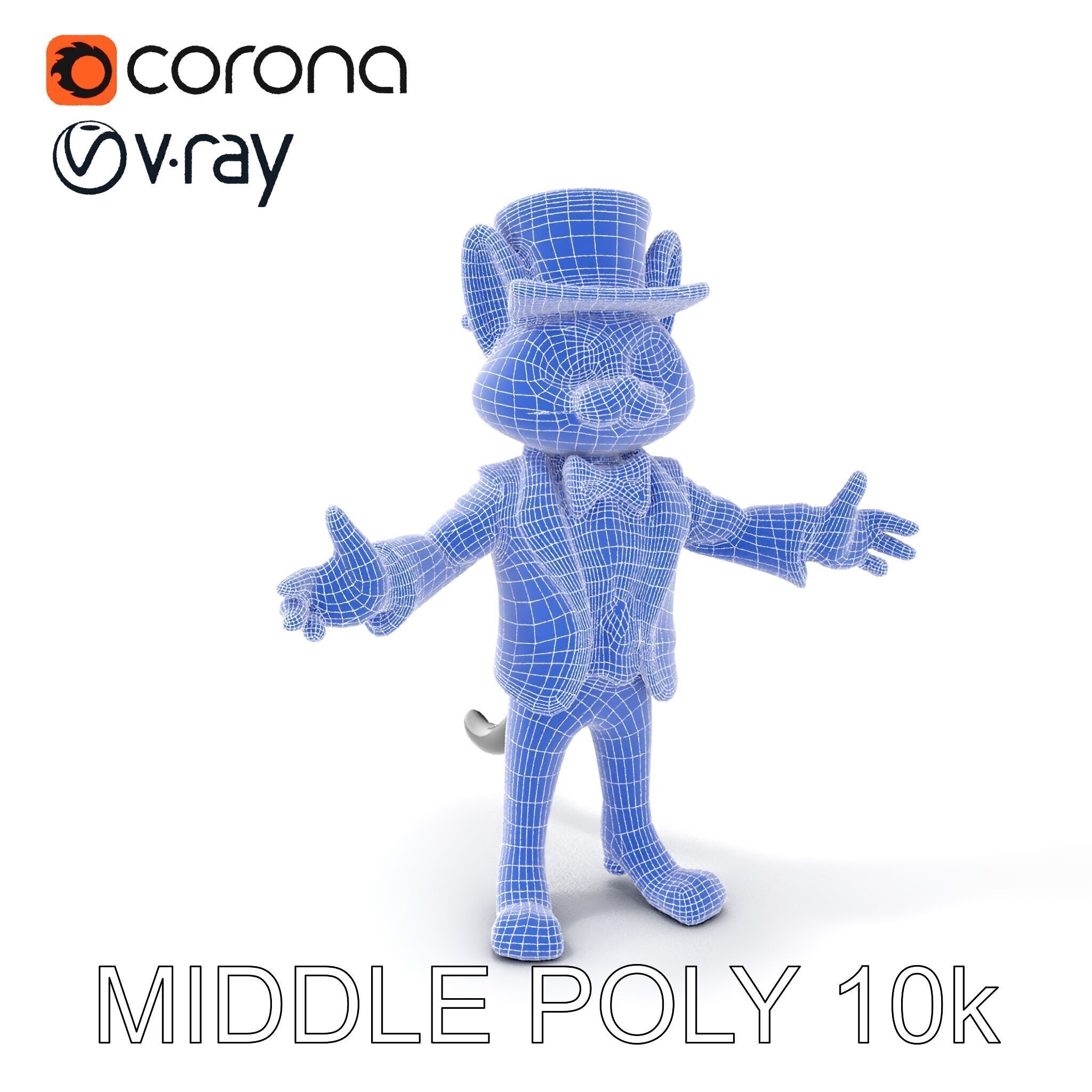 Top Hat Tuxedo Cat Character Model  Rigged and Animated Low-poly 3D model_22