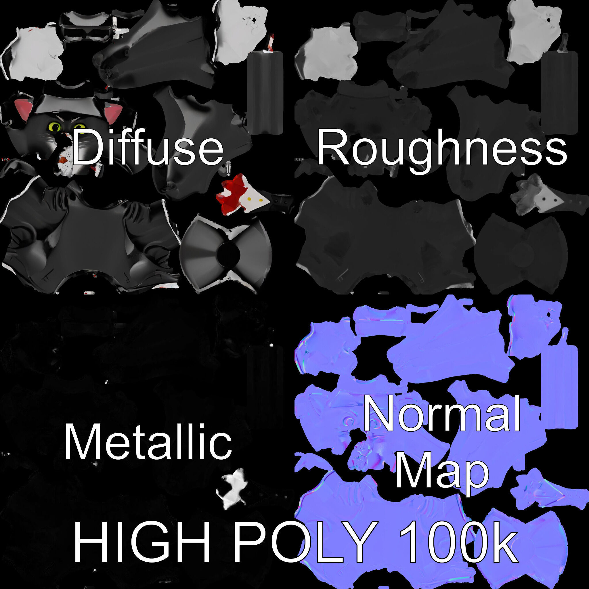 Top Hat Tuxedo Cat Character Model  Rigged and Animated Low-poly 3D model_3