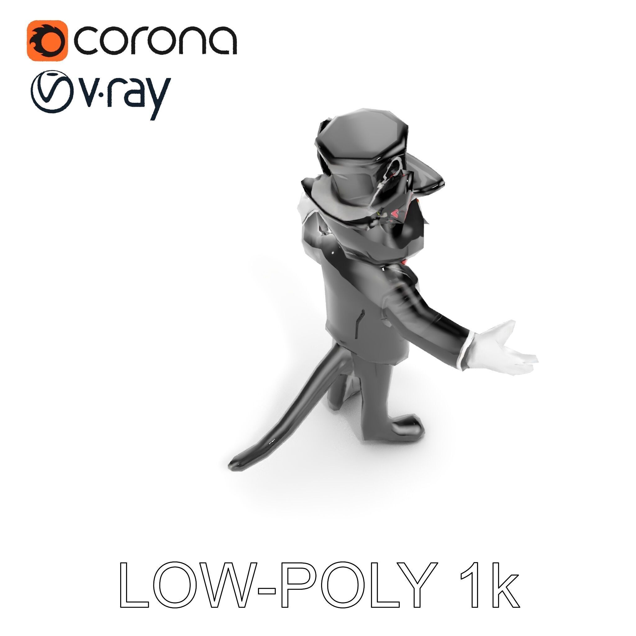 Top Hat Tuxedo Cat Character Model  Rigged and Animated Low-poly 3D model_20