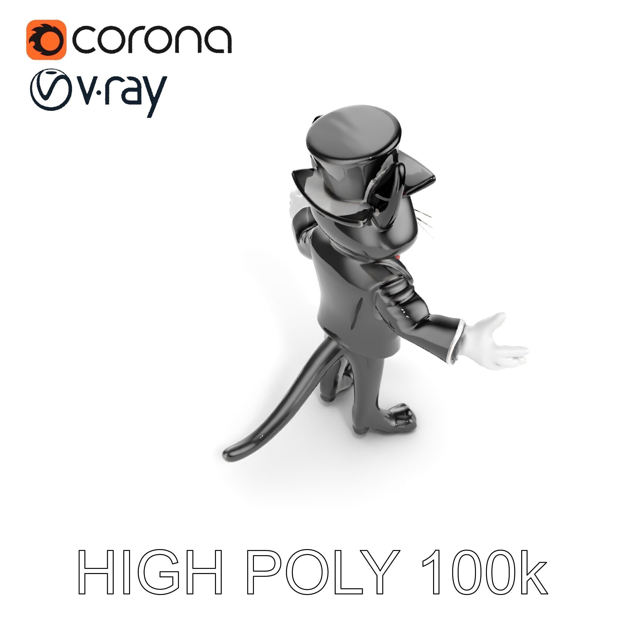 Top Hat Tuxedo Cat Character Model  Rigged and Animated Low-poly 3D model_18