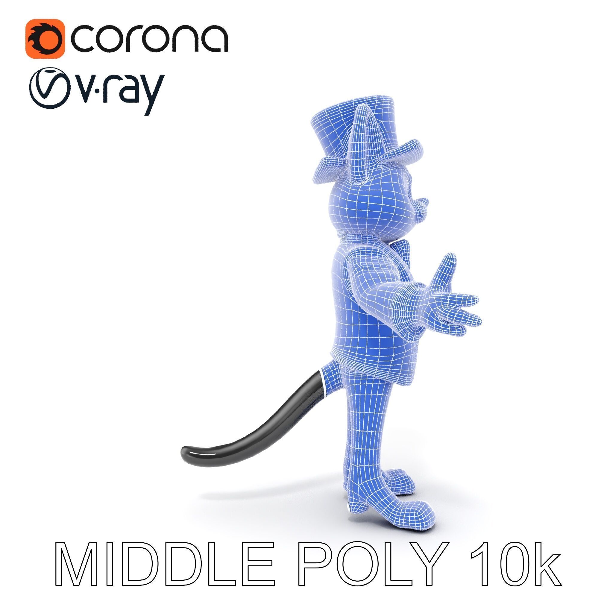 Top Hat Tuxedo Cat Character Model  Rigged and Animated Low-poly 3D model_33