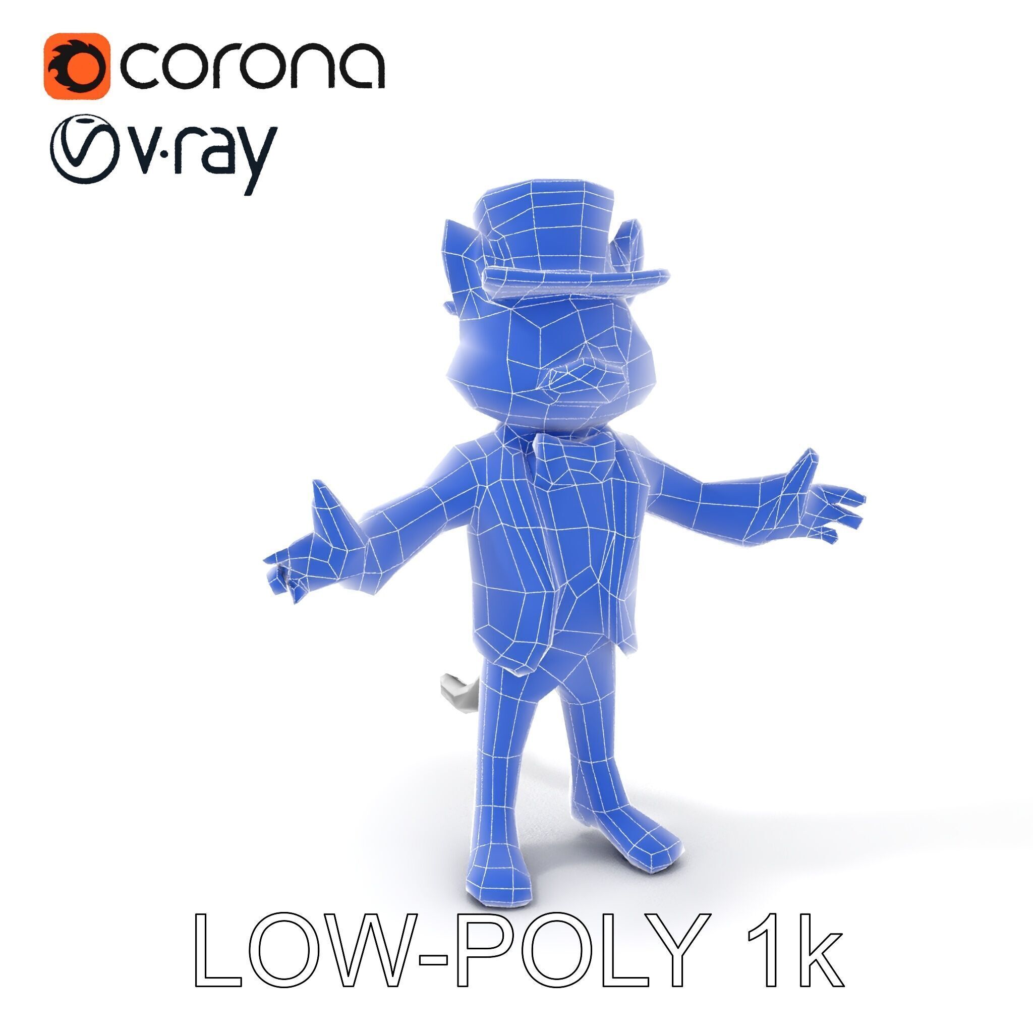 Top Hat Tuxedo Cat Character Model  Rigged and Animated Low-poly 3D model_7
