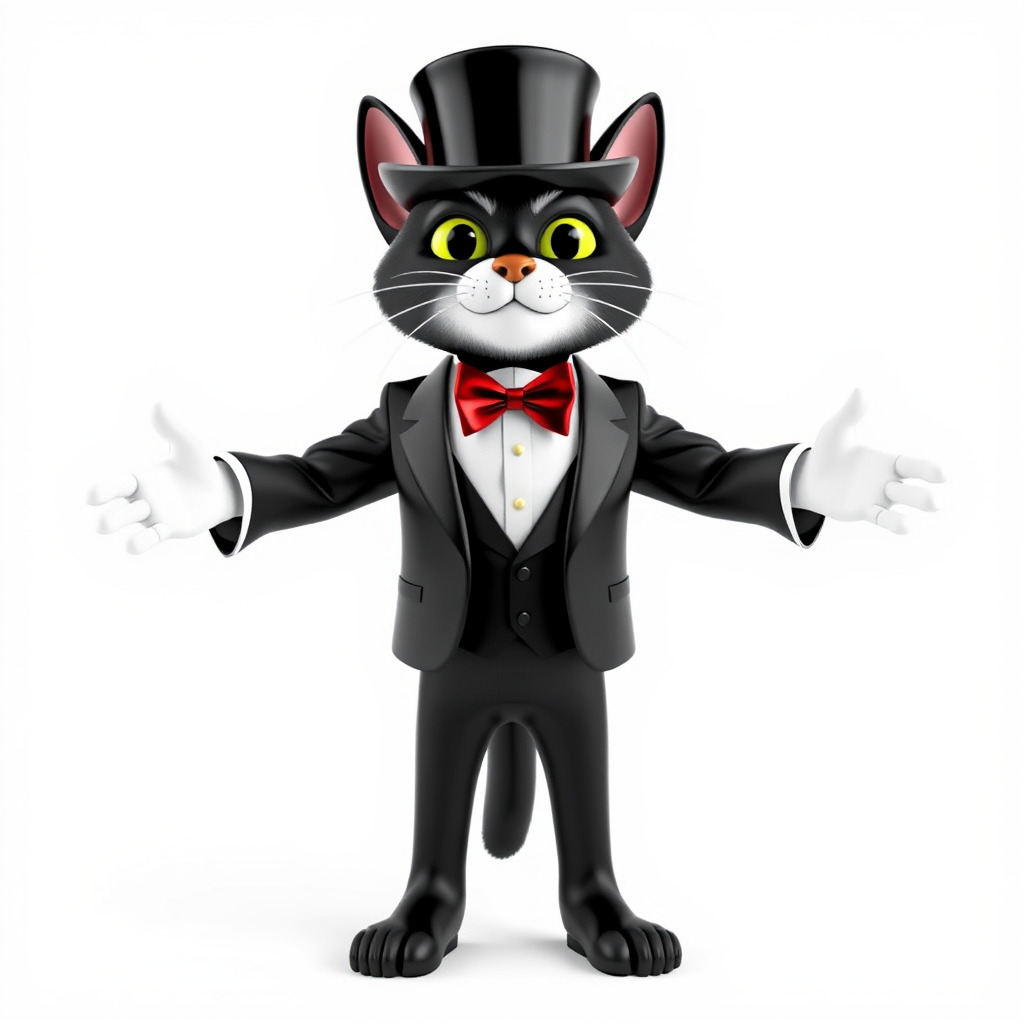 Top Hat Tuxedo Cat Character Model  Rigged and Animated Low-poly 3D model_2