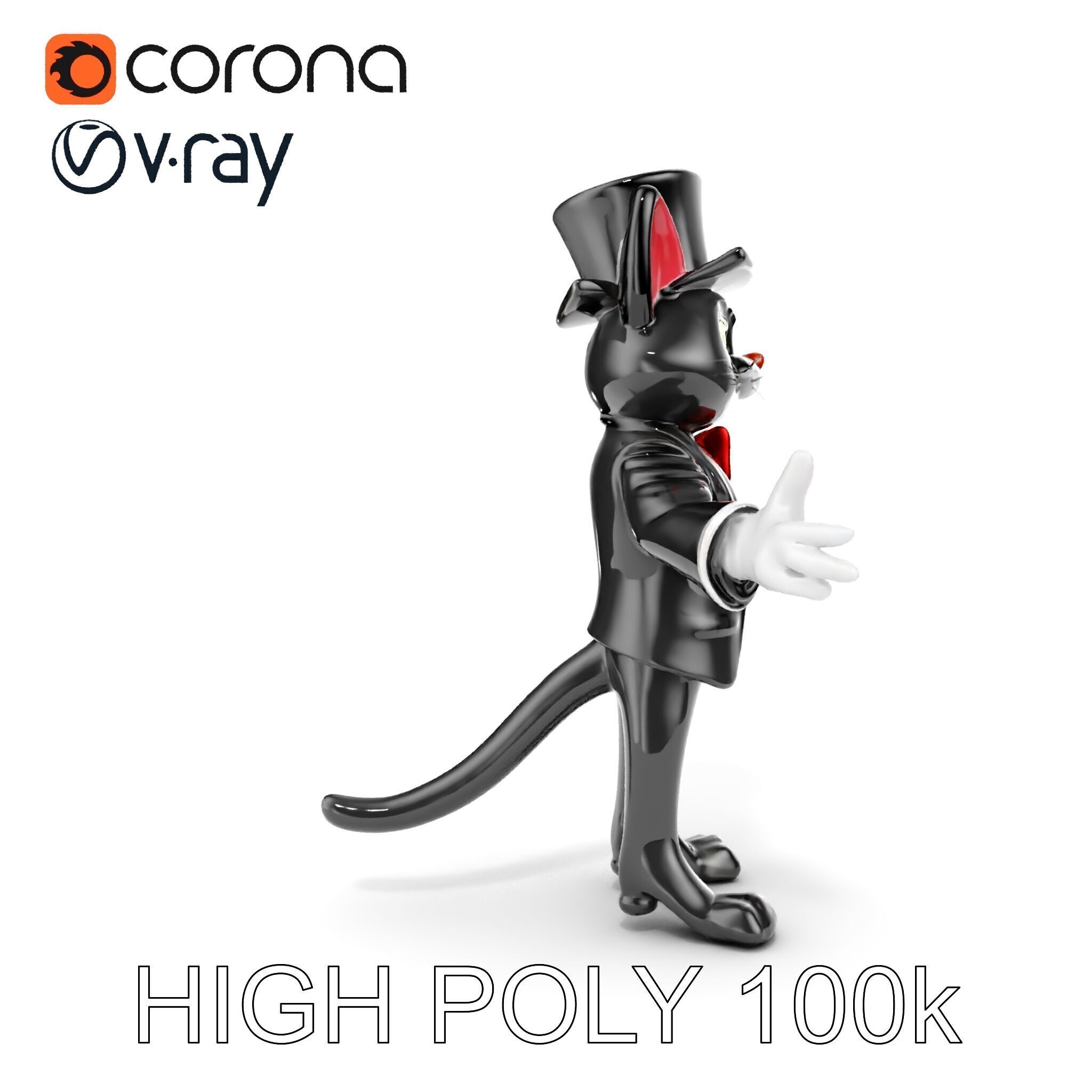 Top Hat Tuxedo Cat Character Model  Rigged and Animated Low-poly 3D model_10