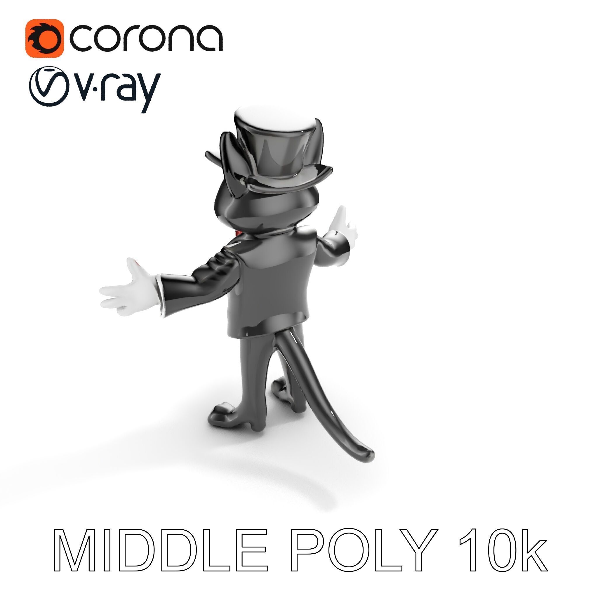 Top Hat Tuxedo Cat Character Model  Rigged and Animated Low-poly 3D model_14