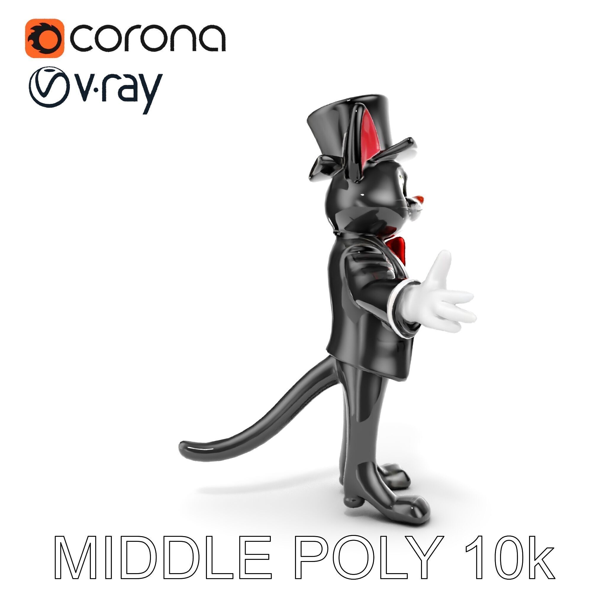 Top Hat Tuxedo Cat Character Model  Rigged and Animated Low-poly 3D model_27