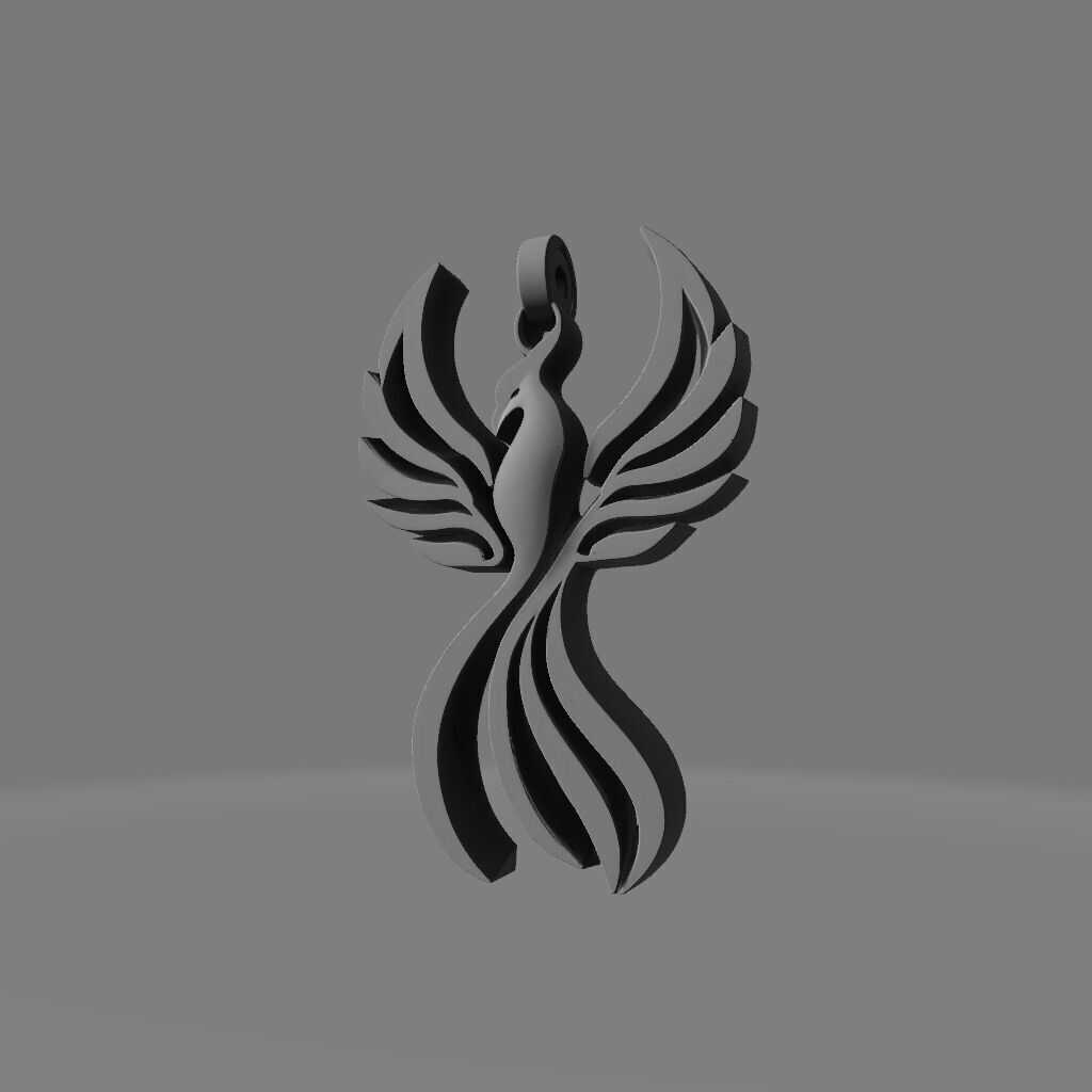 Phoenix Pendant Minimal Flamebird Necklace 3D print model_2