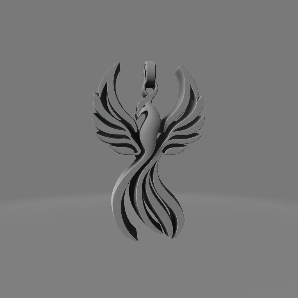 Phoenix Pendant Minimal Flamebird Necklace 3D print model_1