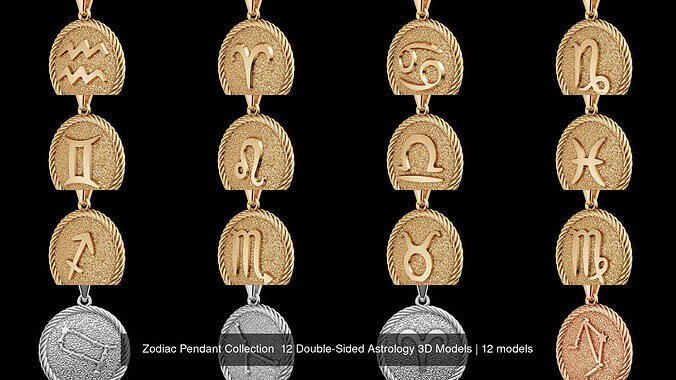 Zodiac Pendant Collection  12 Double-Sided Astrology 3D Models 