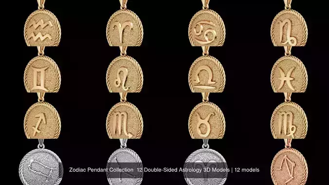 Zodiac Pendant Collection  12 Double-Sided Astrology 3D Models 