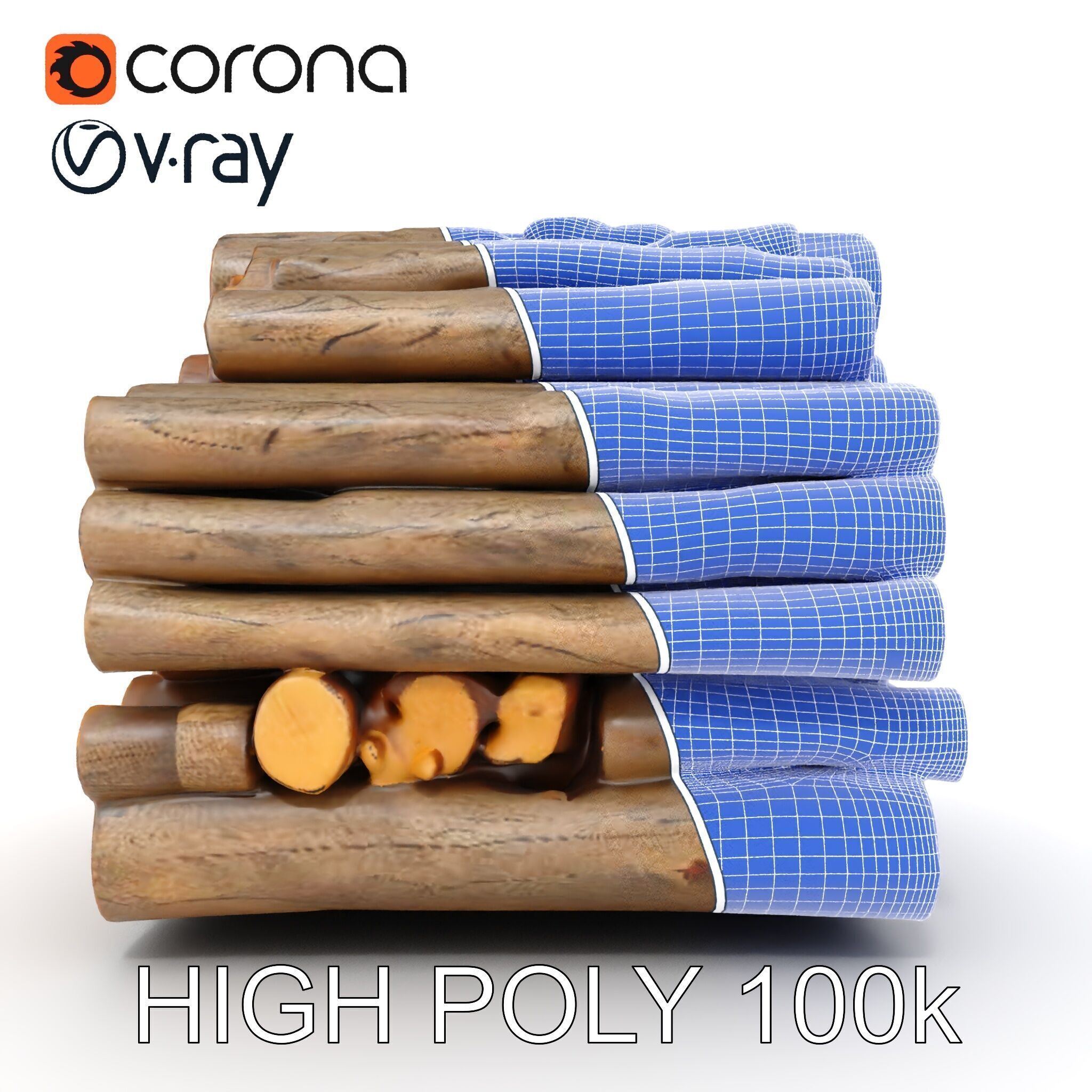 Stacked Firewood Model Pack  Realistic D Wood Logs Collection Low-poly 3D model_30