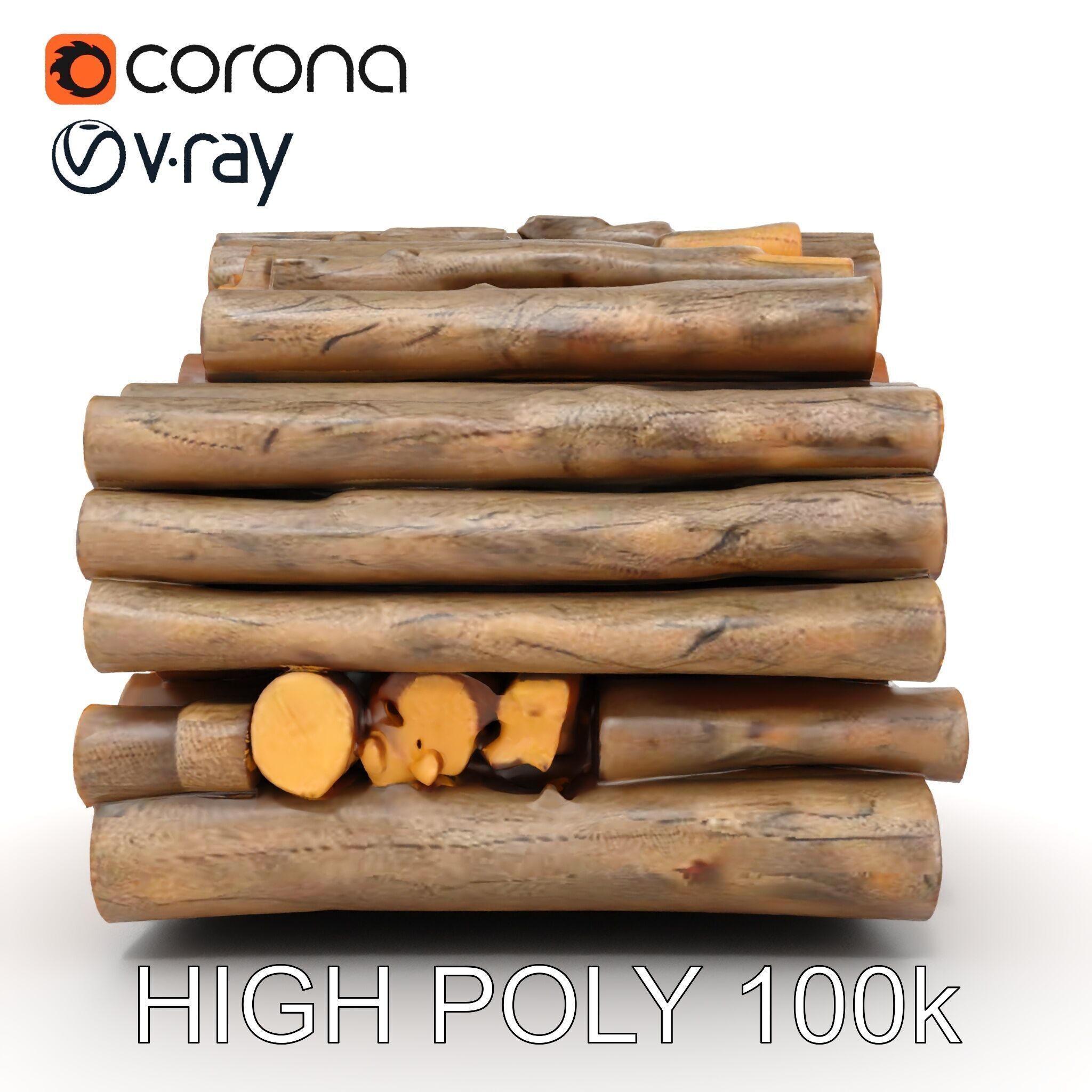 Stacked Firewood Model Pack  Realistic D Wood Logs Collection Low-poly 3D model_20