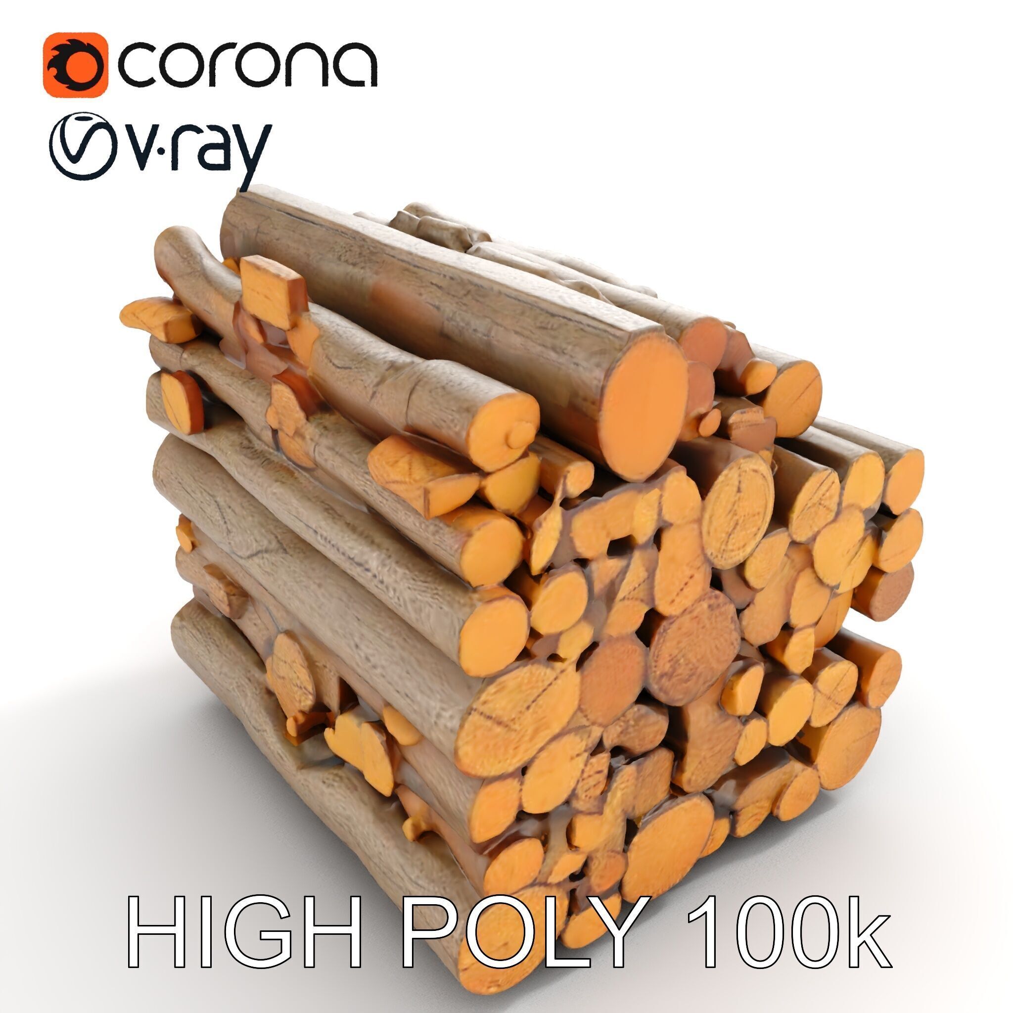 Stacked Firewood Model Pack  Realistic D Wood Logs Collection Low-poly 3D model_7