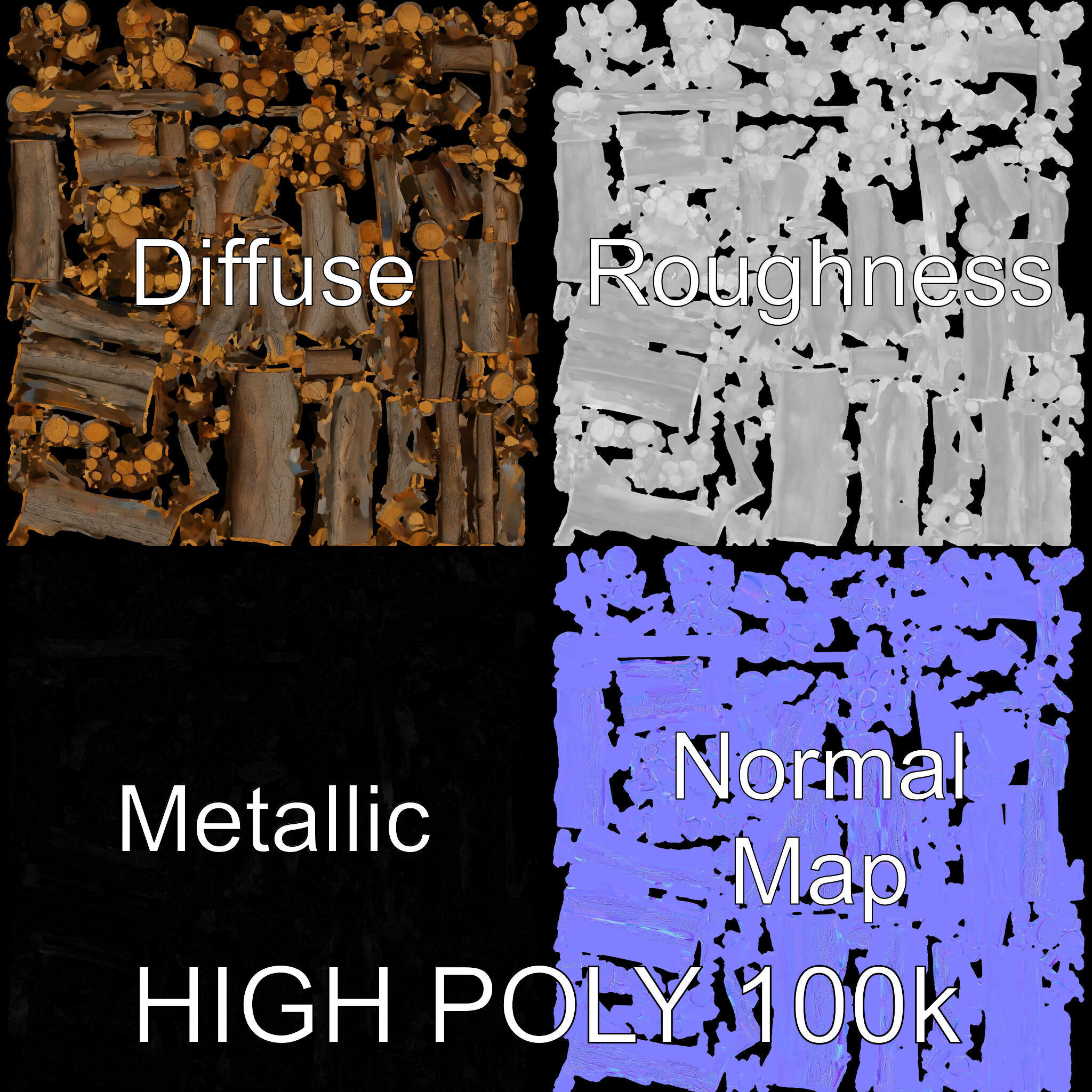 Stacked Firewood Model Pack  Realistic D Wood Logs Collection Low-poly 3D model_3