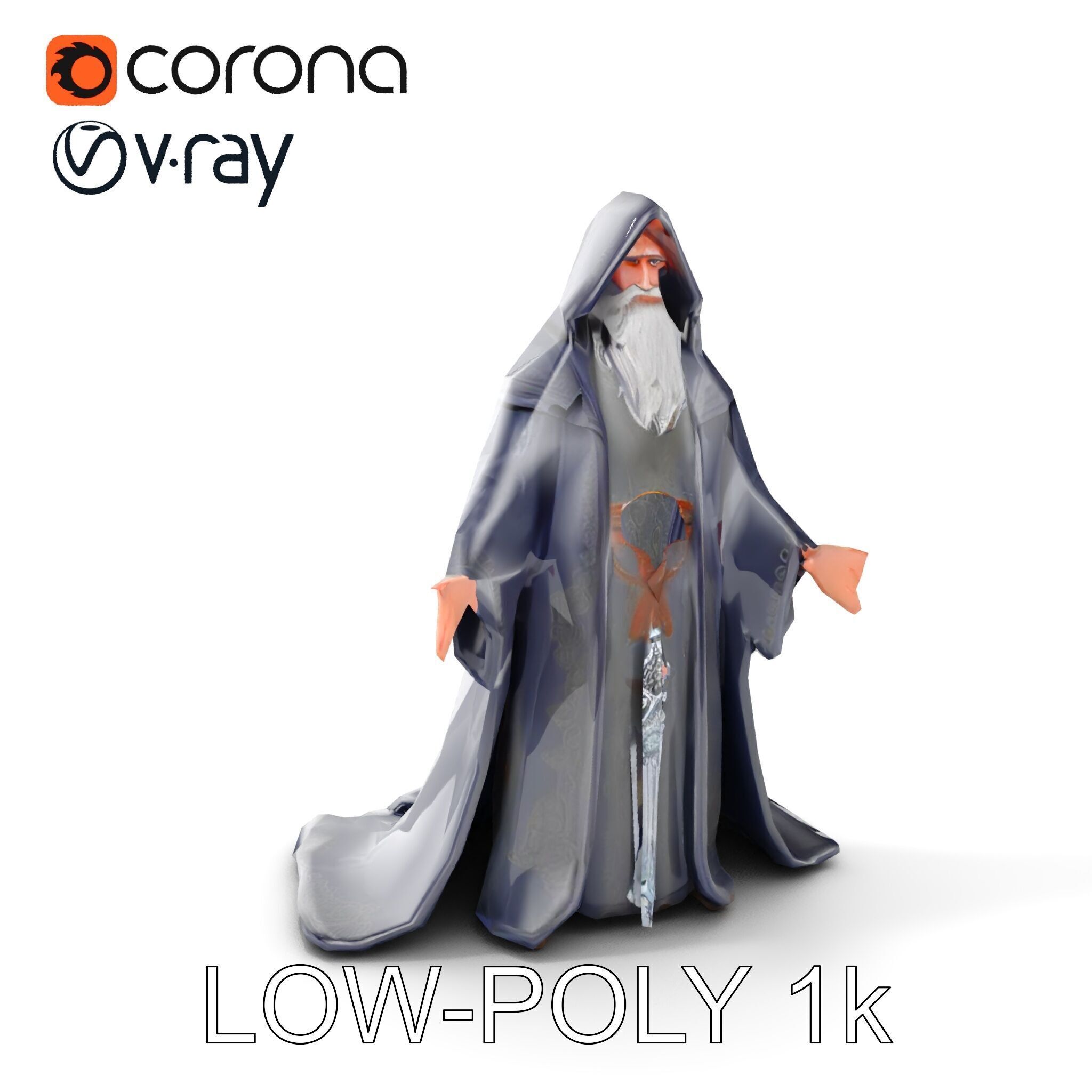 Elder Wizard Rigged and Animated Character Model for Games Low-poly 3D model_22