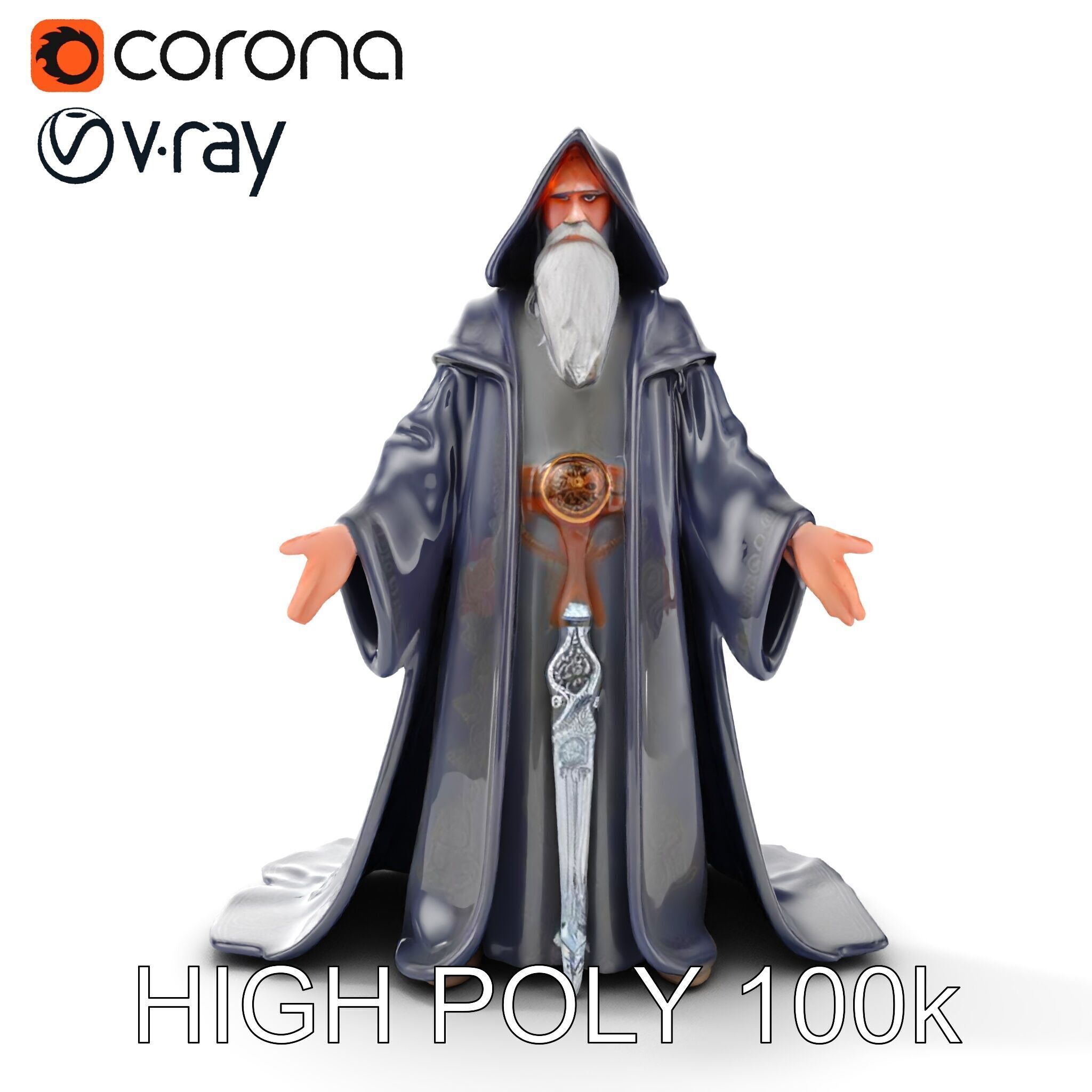 Elder Wizard Rigged and Animated Character Model for Games Low-poly 3D model_23