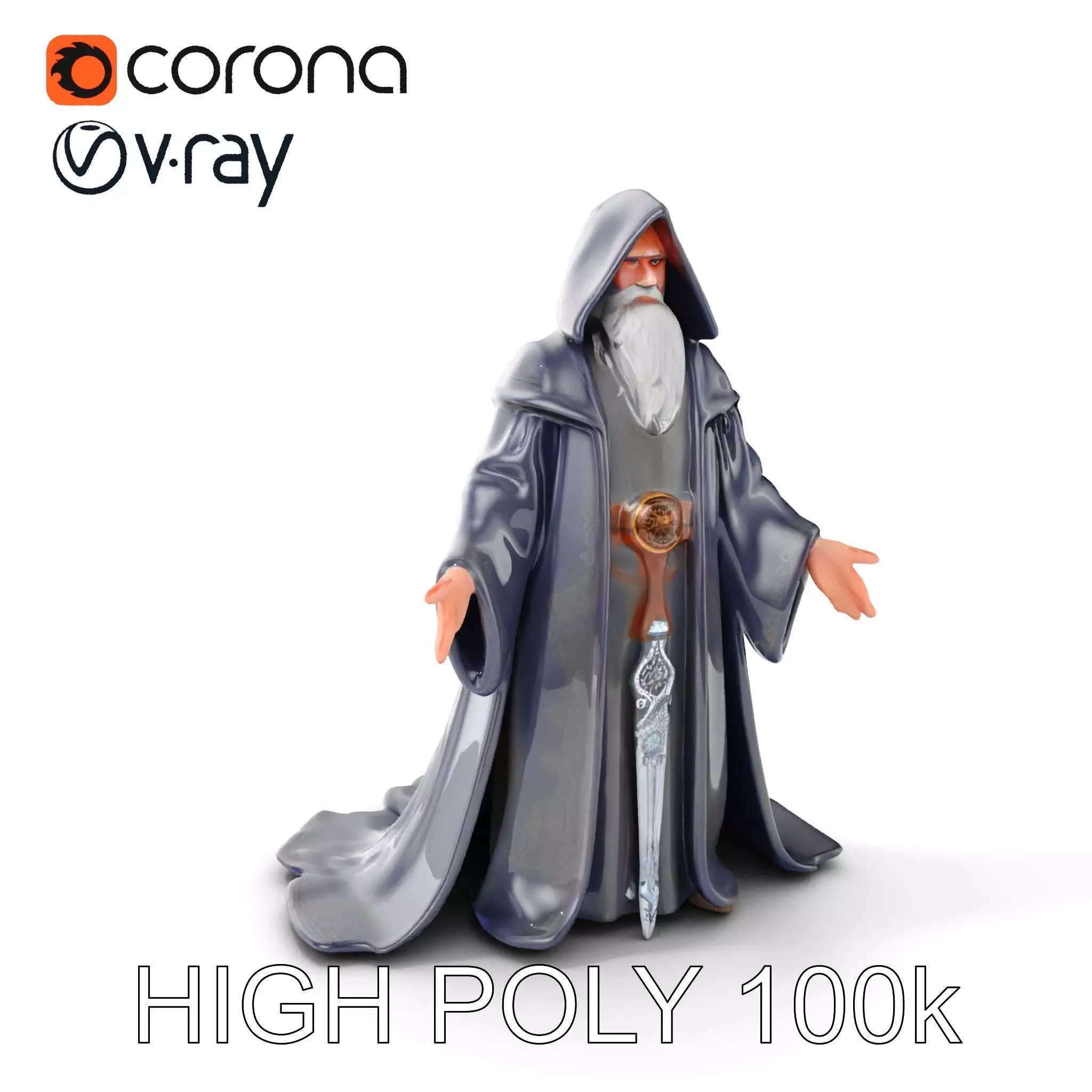 Elder Wizard Rigged and Animated Character Model for Games Low-poly 3D model_0