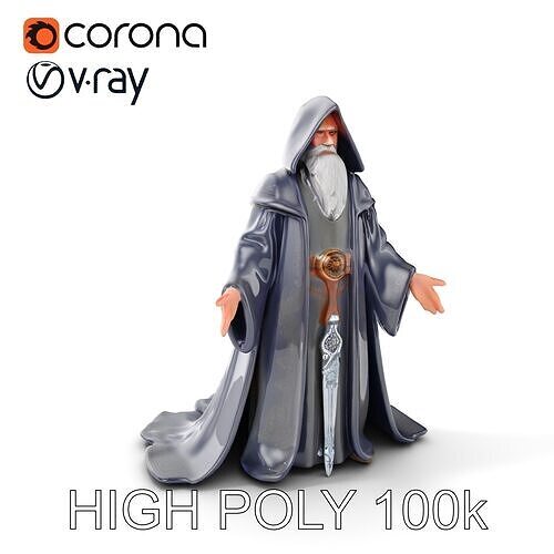 Elder Wizard Rigged and Animated Character Model for Games Low-poly 3D model
