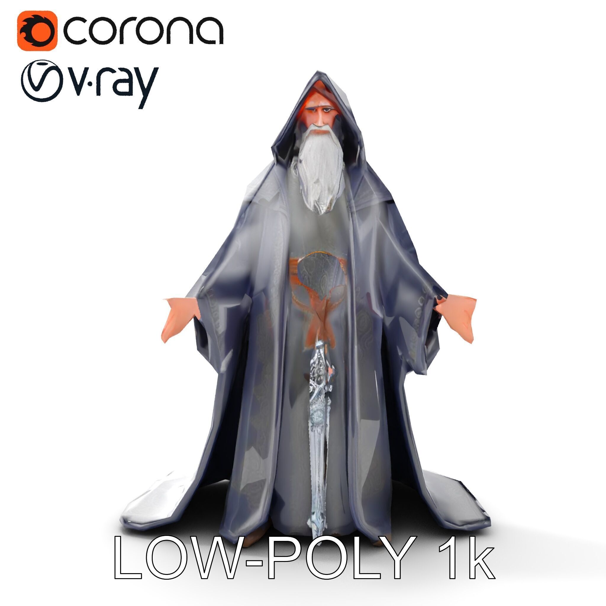 Elder Wizard Rigged and Animated Character Model for Games Low-poly 3D model_12